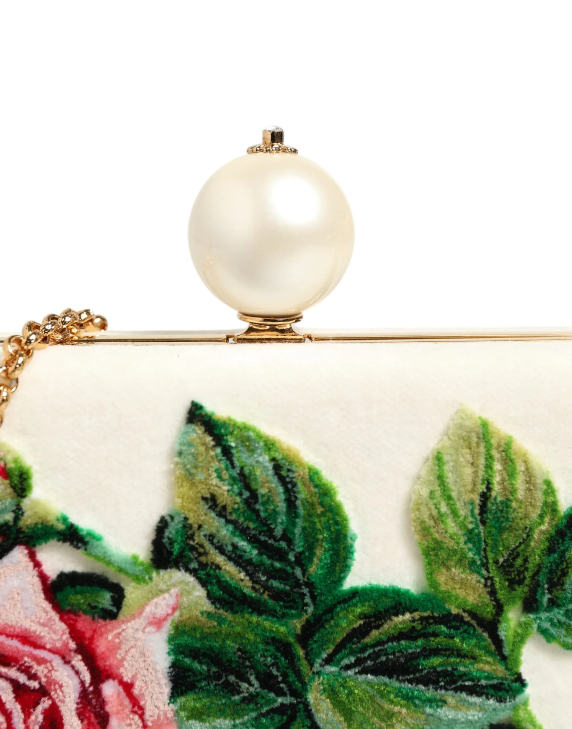 Dolce & Gabbana White Rose Embroidery Silk Gold Frame Clutch Purse Bag sold by Siebentaschen product image thumbnail 4