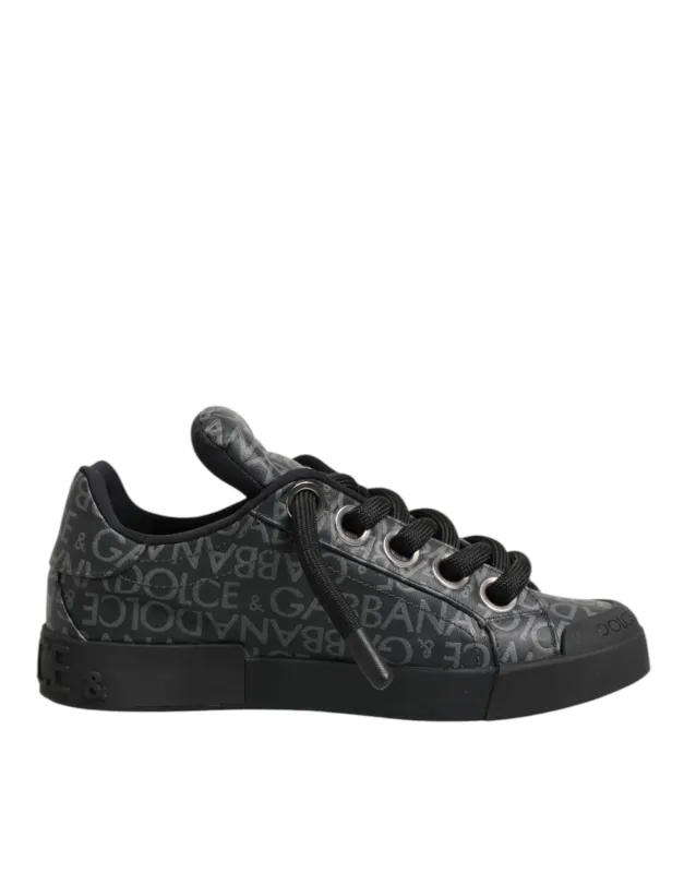 Dolce & Gabbana Black Cotton Denim Logo Low Top Sneakers Shoes sold by Siebentaschen