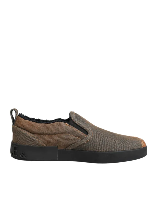 Dolce & Gabbana Brown Cotton Low Top Slip On Sneakers Shoes sold by Siebentaschen