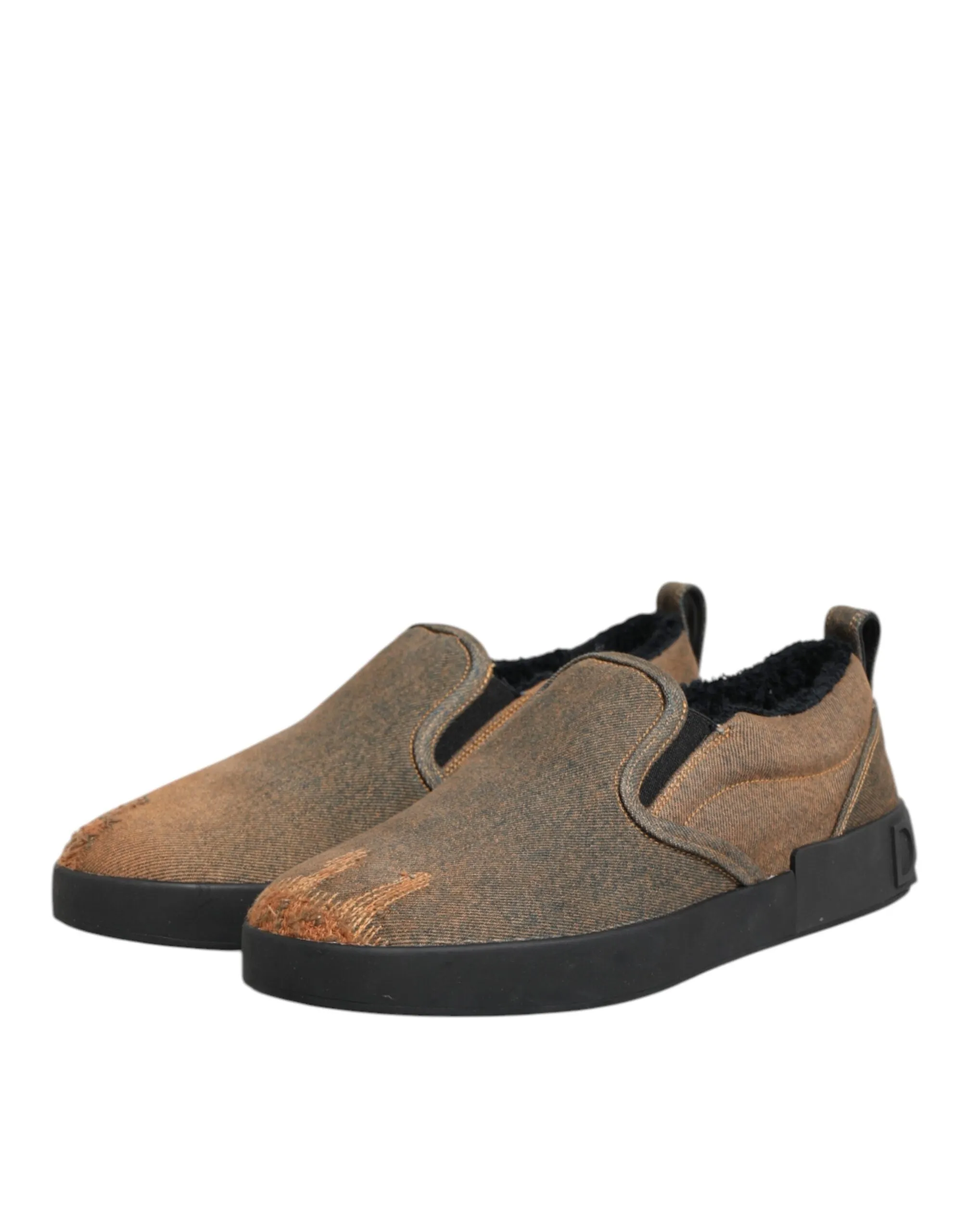 Dolce & Gabbana Brown Cotton Low Top Slip On Sneakers Shoes sold by Siebentaschen product image thumbnail 5