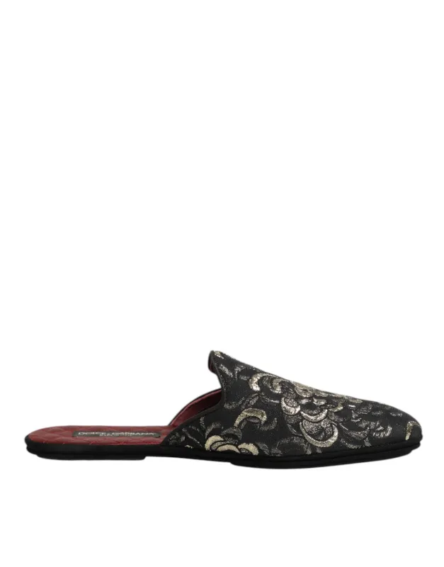 Dolce & Gabbana Black Floral Jacquard Slides Slippers Shoes sold by Siebentaschen