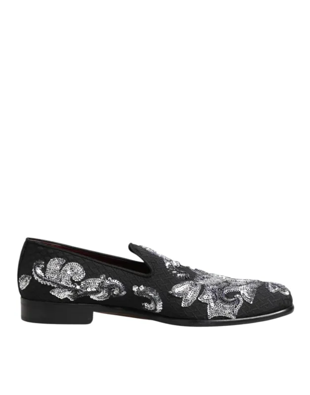 Dolce & Gabbana Black Silver Sequined Loafers Men Dress Shoes sold by Siebentaschen