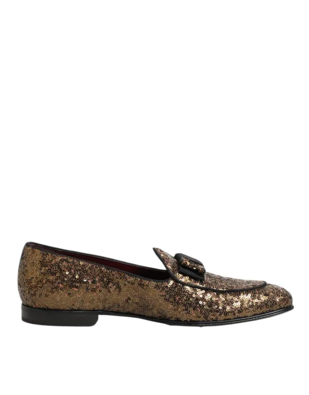 Dolce & Gabbana Gold Sequined Slip On Loafers Men Dress Shoes sold by Siebentaschen