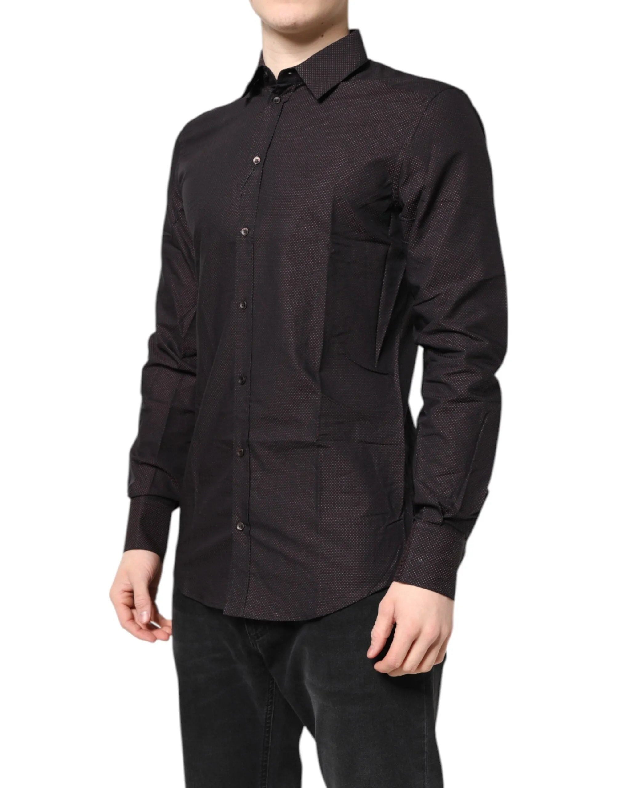 Dolce & Gabbana Maroon Dotted Cotton GOLD Men Dress Shirt sold by Siebentaschen product image thumbnail 3