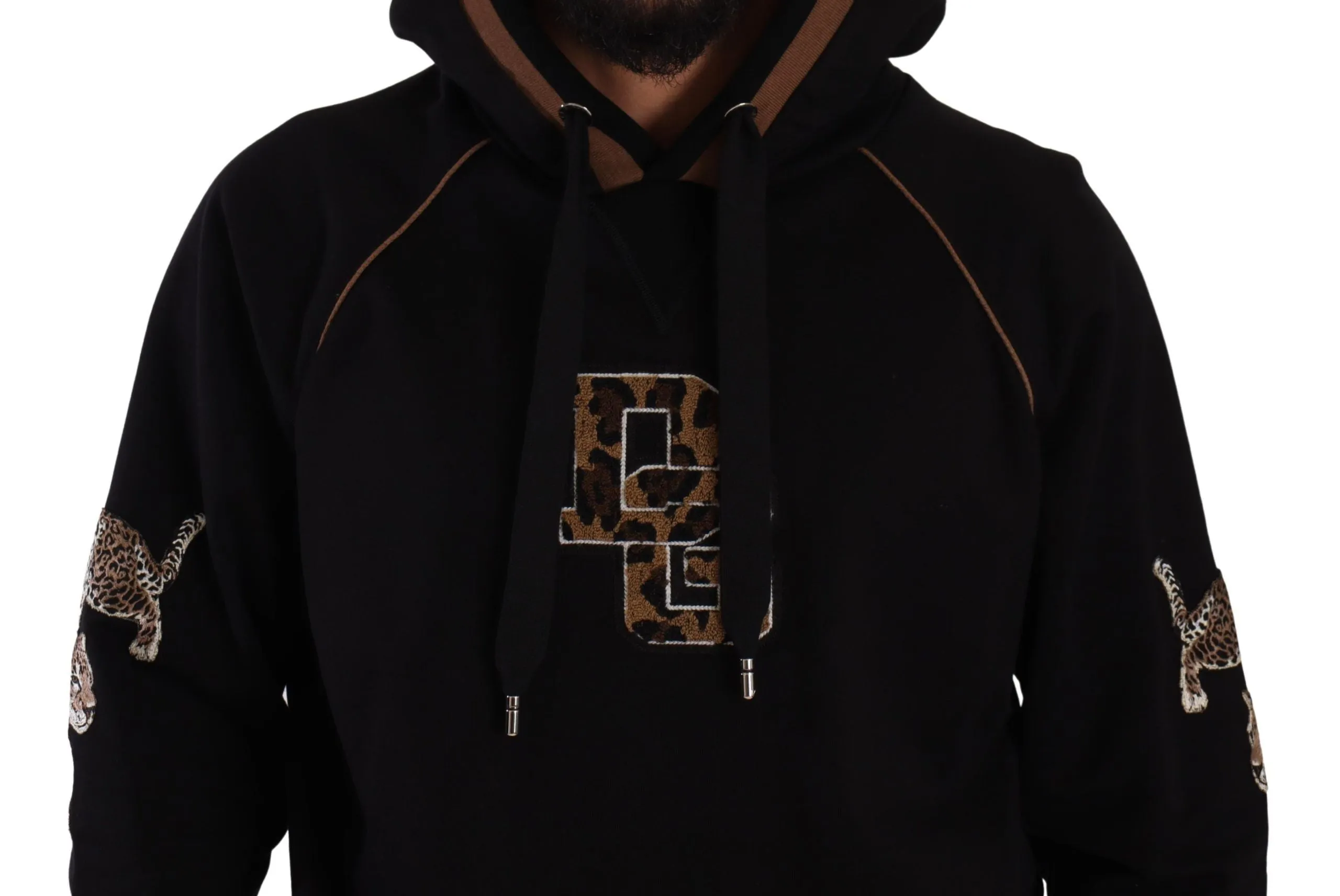 Dolce & Gabbana Black Brown Leopard Cotton Hooded Pullover Sweater sold by Siebentaschen product image thumbnail 5