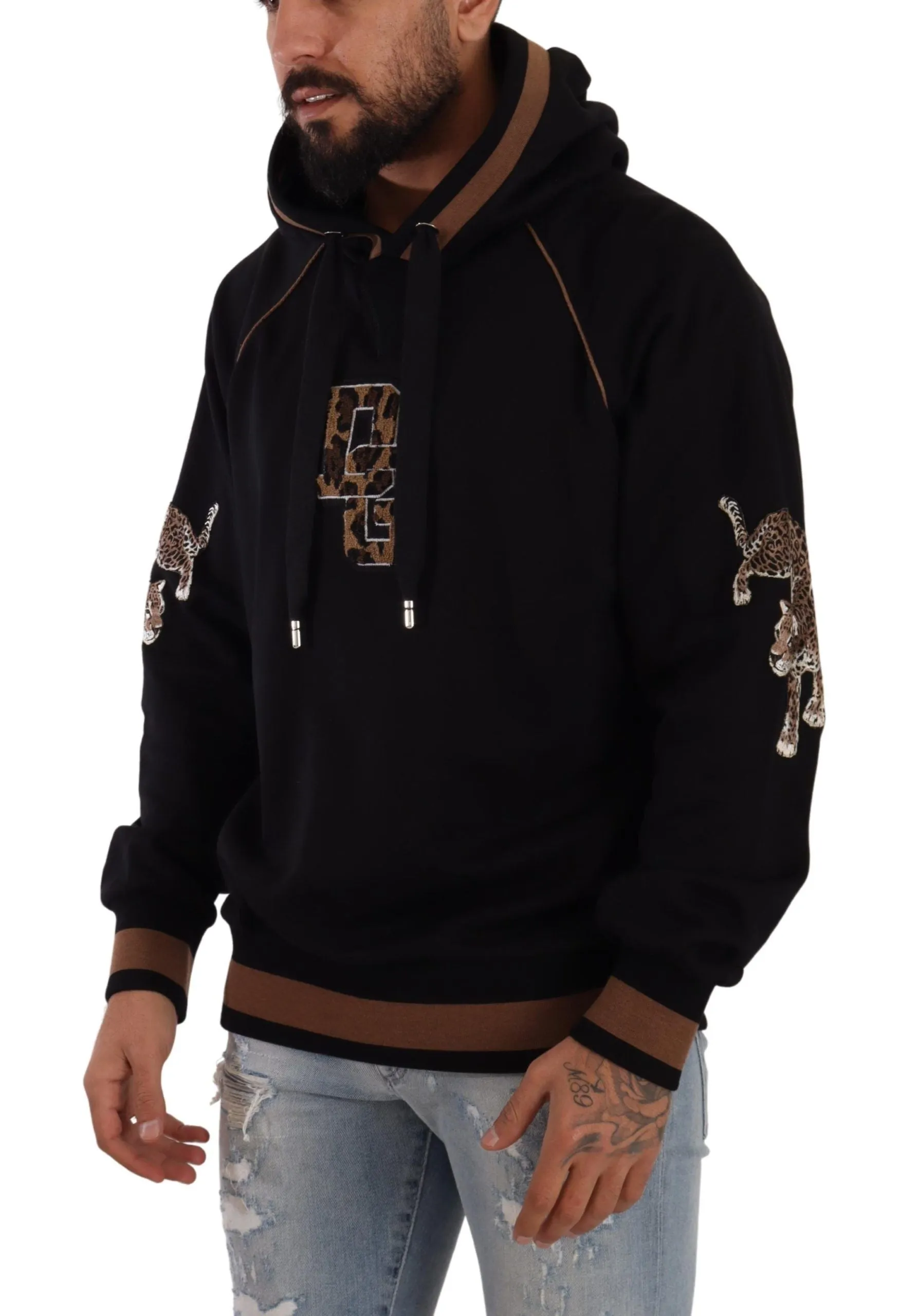 Dolce & Gabbana Black Brown Leopard Cotton Hooded Pullover Sweater sold by Siebentaschen product image thumbnail 2
