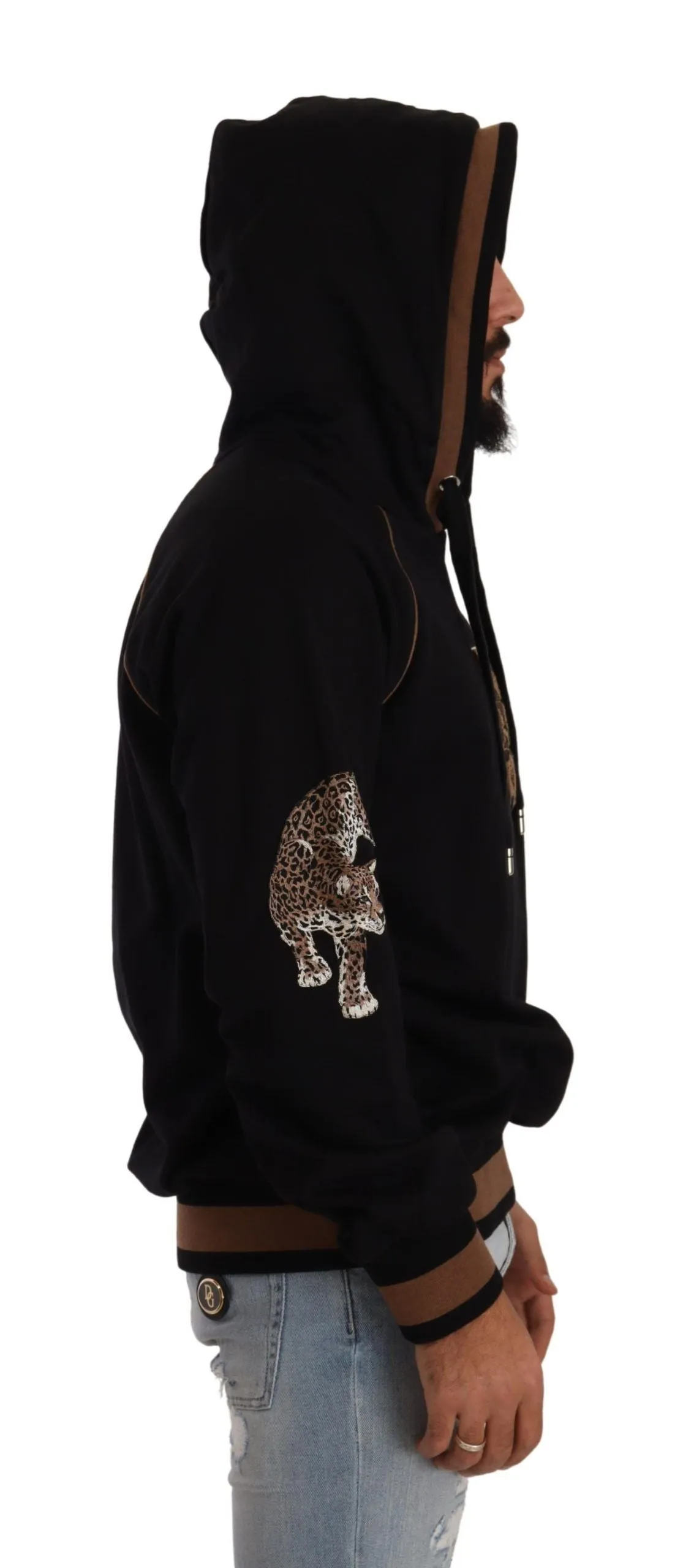 Dolce & Gabbana Black Brown Leopard Cotton Hooded Pullover Sweater sold by Siebentaschen product image thumbnail 4