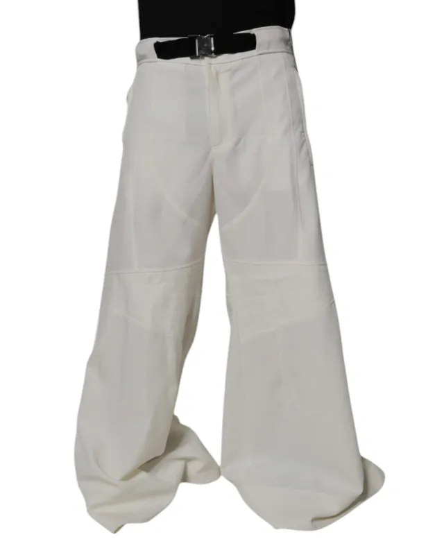 Dolce & Gabbana White Mid Waist Wide Leg Pants sold by Siebentaschen