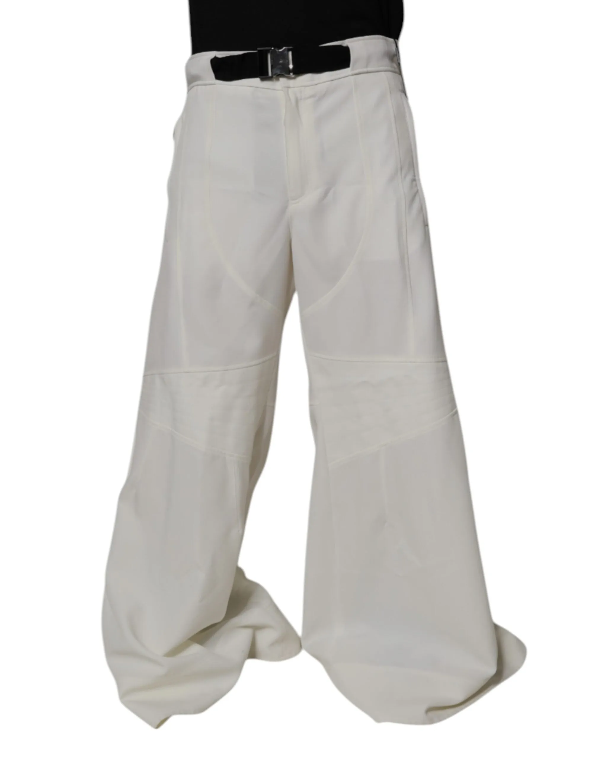 Dolce & Gabbana White Mid Waist Wide Leg Pants sold by Siebentaschen