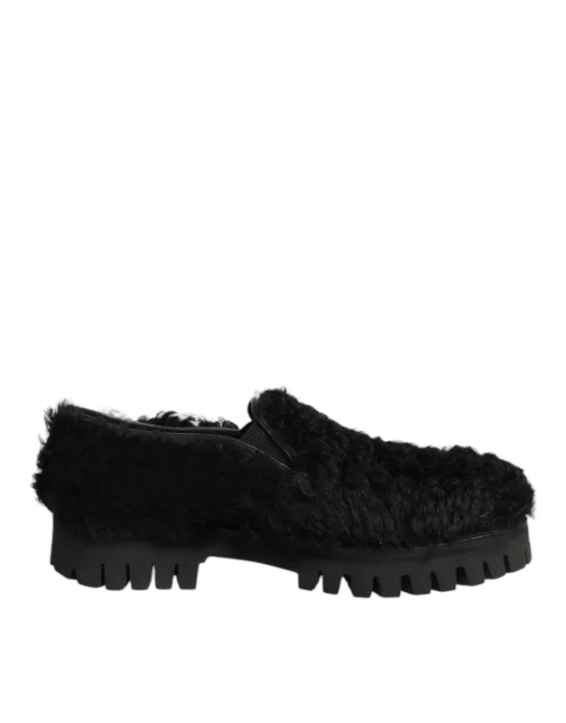 Dolce & Gabbana Dress Black Fur Leather Slippers Men Shoes sold by Siebentaschen