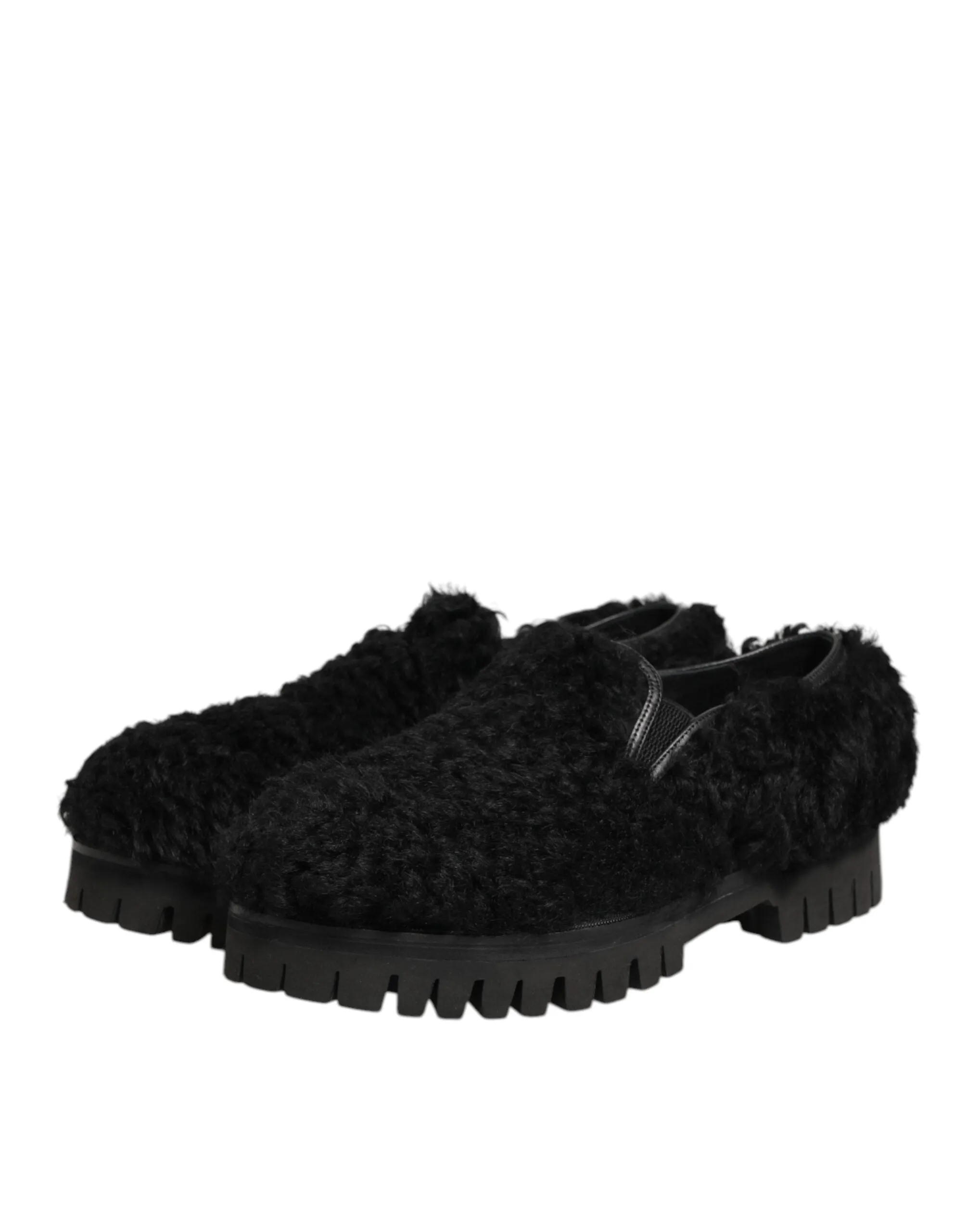 Dolce & Gabbana Dress Black Fur Leather Slippers Men Shoes sold by Siebentaschen product image thumbnail 5