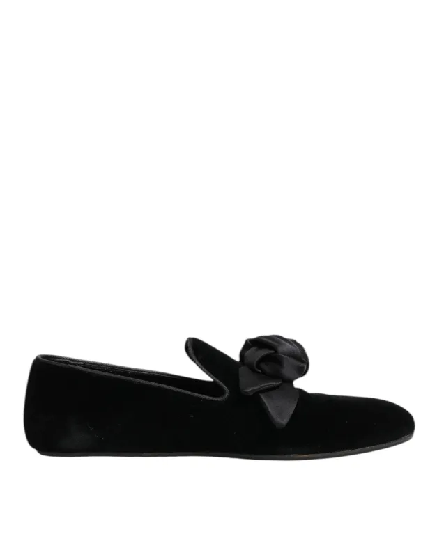 Dolce & Gabbana Black Suede Cotton Rose Slip On Loafers Shoes sold by Siebentaschen