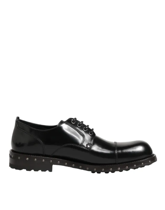 Dolce & Gabbana Black Leather Studded Men Formal Derby Shoes sold by Siebentaschen