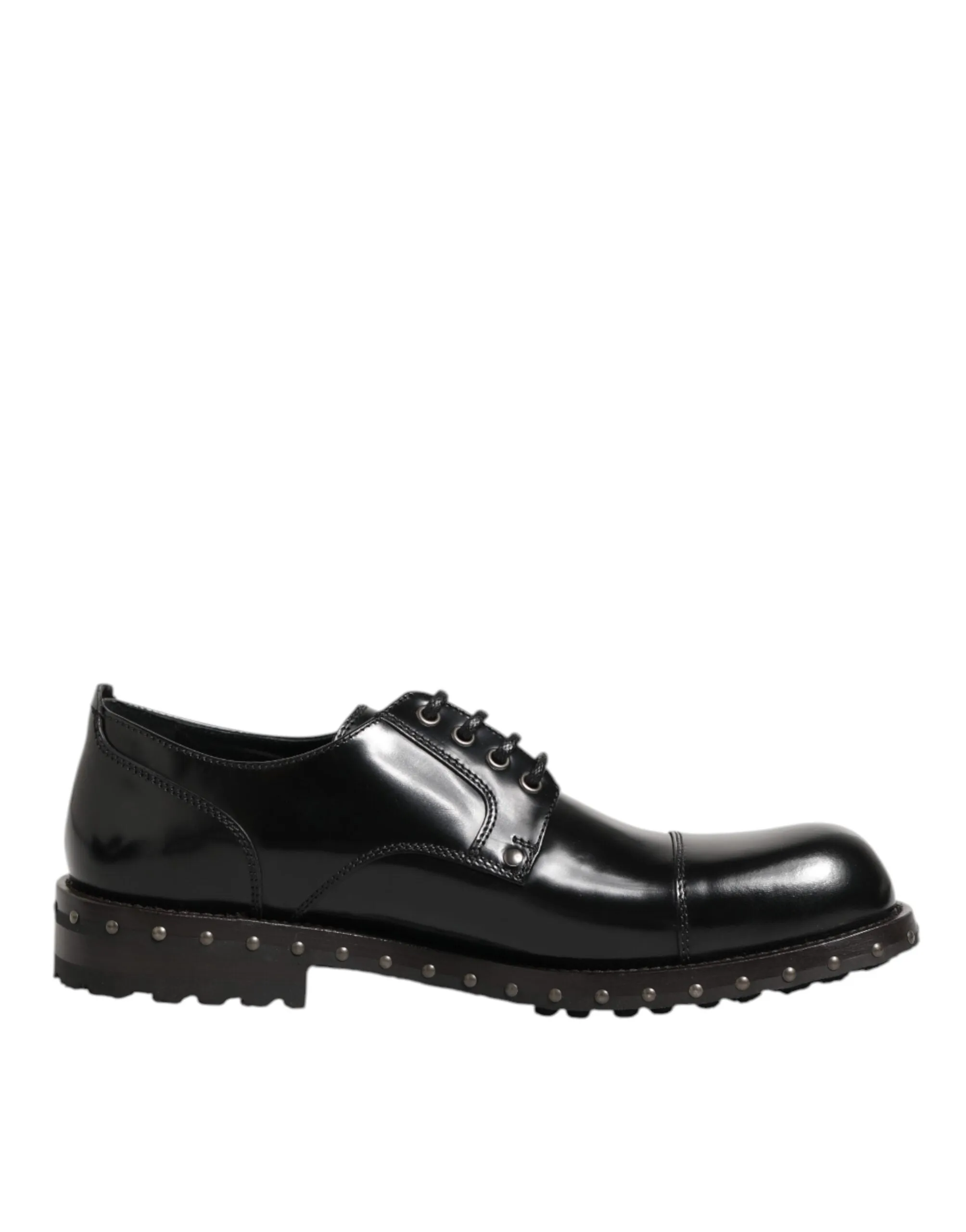 Dolce & Gabbana Black Leather Studded Men Formal Derby Shoes sold by Siebentaschen