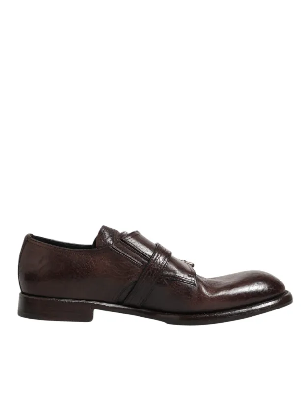 Dolce & Gabbana Brown Leather Monk Strap Formal Derby Shoes sold by Siebentaschen