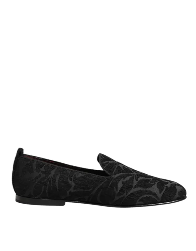 Dolce & Gabbana Black Brocade Loafers Slip On Men Dress Shoes sold by Siebentaschen