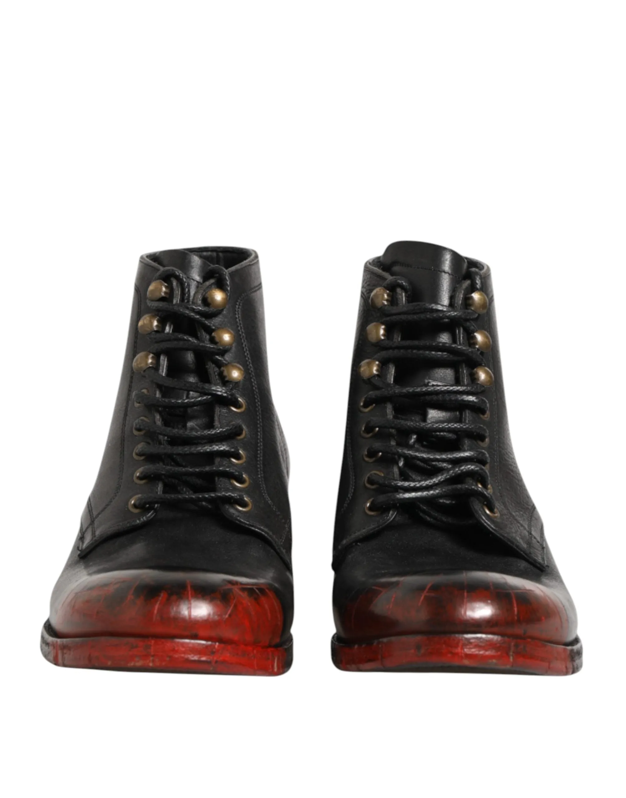 Dolce & Gabbana Black Red Lace Up Short Ankle Boot Shoes sold by Siebentaschen product image thumbnail 3