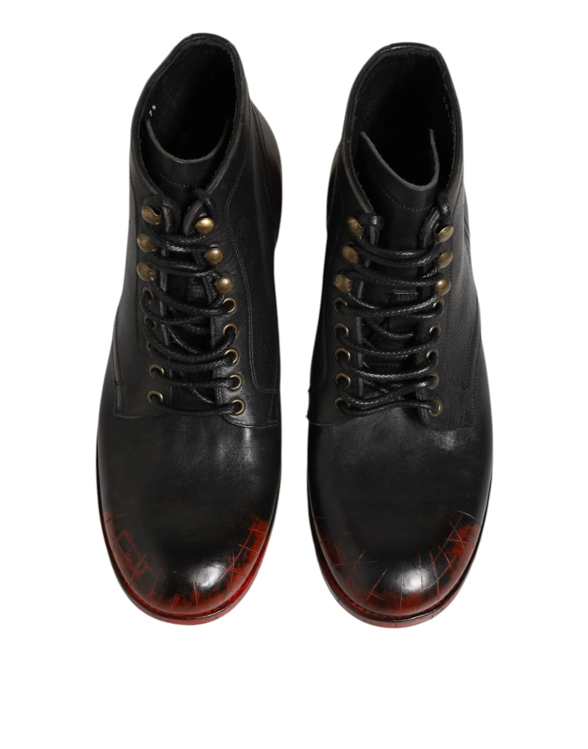 Dolce & Gabbana Black Red Lace Up Short Ankle Boot Shoes sold by Siebentaschen product image thumbnail 4