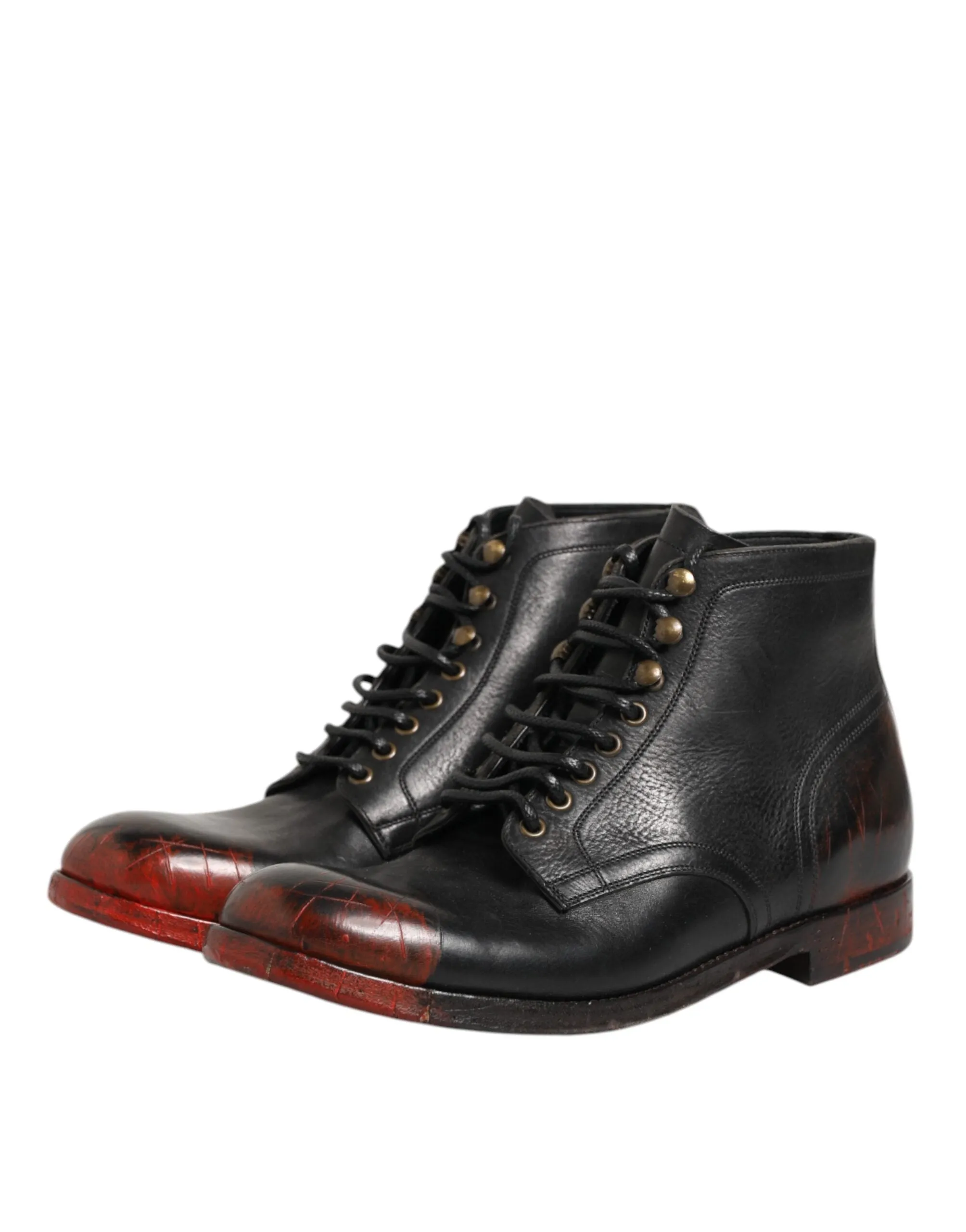 Dolce & Gabbana Black Red Lace Up Short Ankle Boot Shoes sold by Siebentaschen product image thumbnail 5