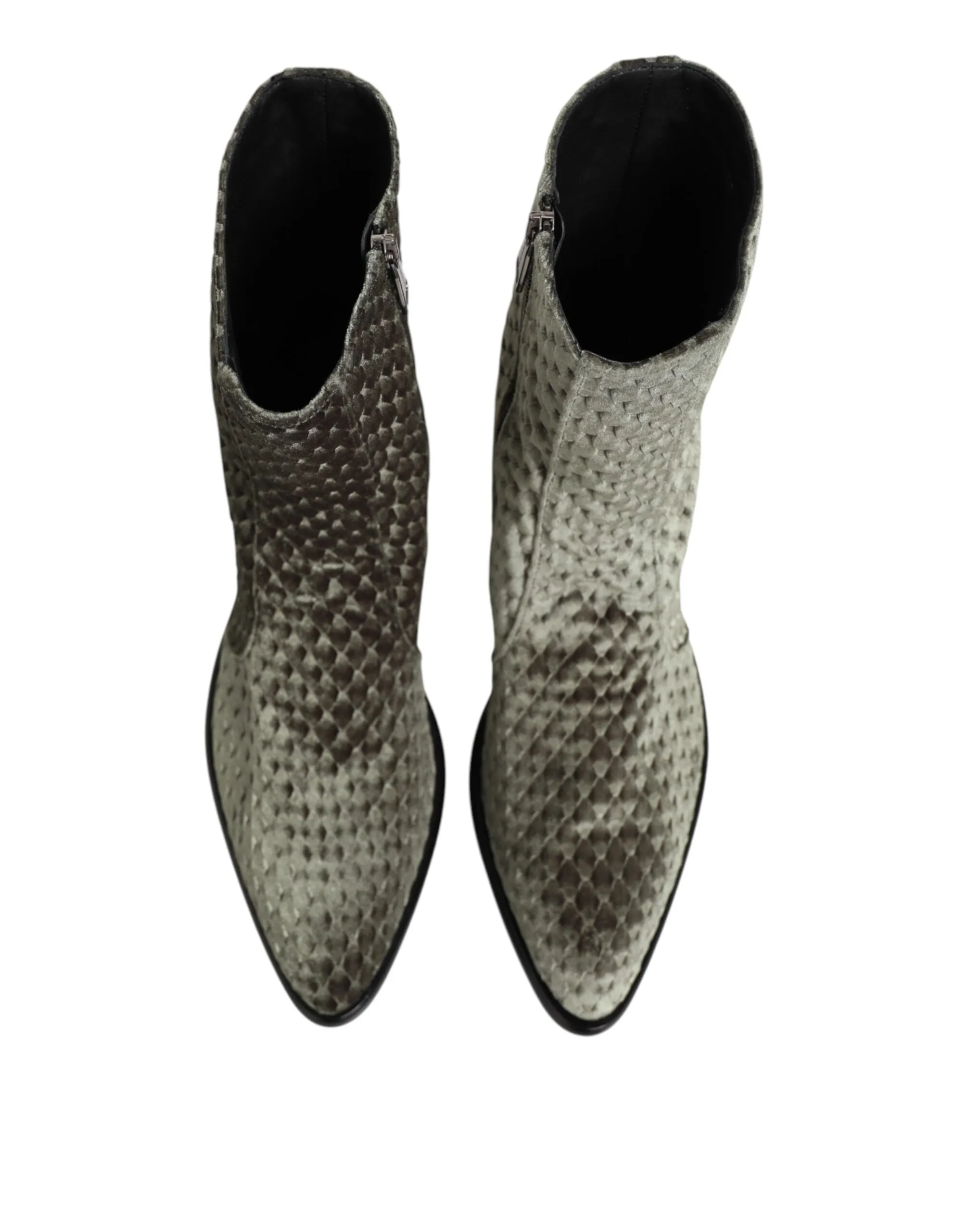 Dolce & Gabbana Gray Cotton Velvet Mid Calf Short Boots Shoes sold by Siebentaschen product image thumbnail 4