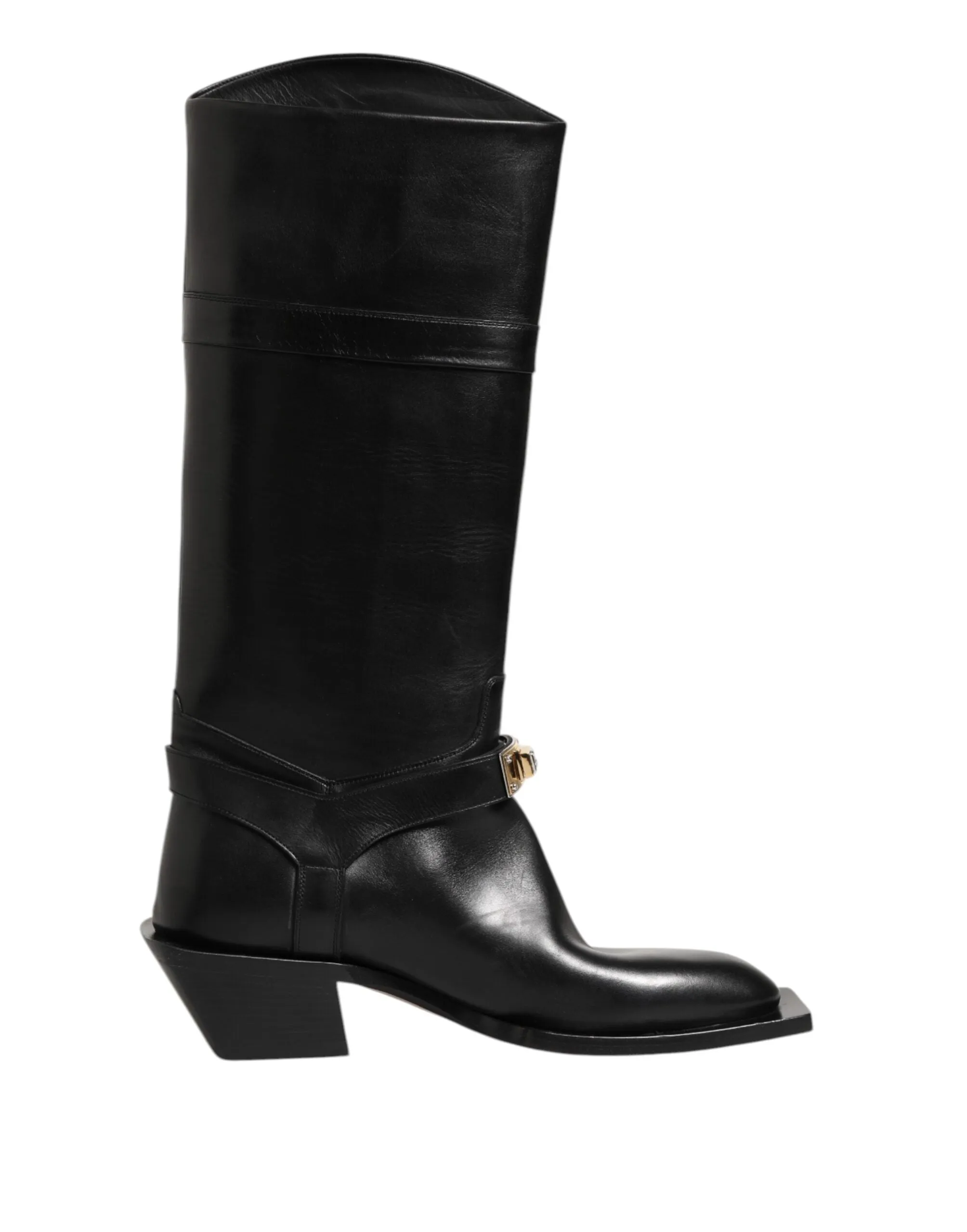 Dolce & Gabbana Black Logo Plaque Over The Calf Boot Shoes sold by Siebentaschen