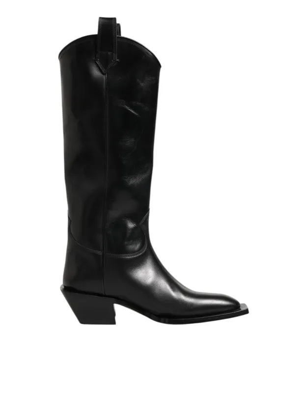 Dolce & Gabbana Black Leather Over The Calf Biker Boots Shoes sold by Siebentaschen