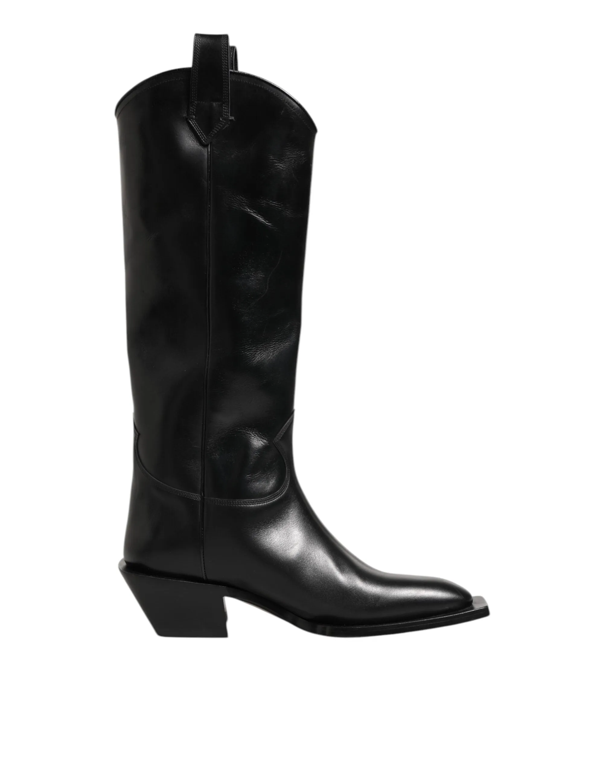Dolce & Gabbana Black Leather Over The Calf Biker Boots Shoes sold by Siebentaschen