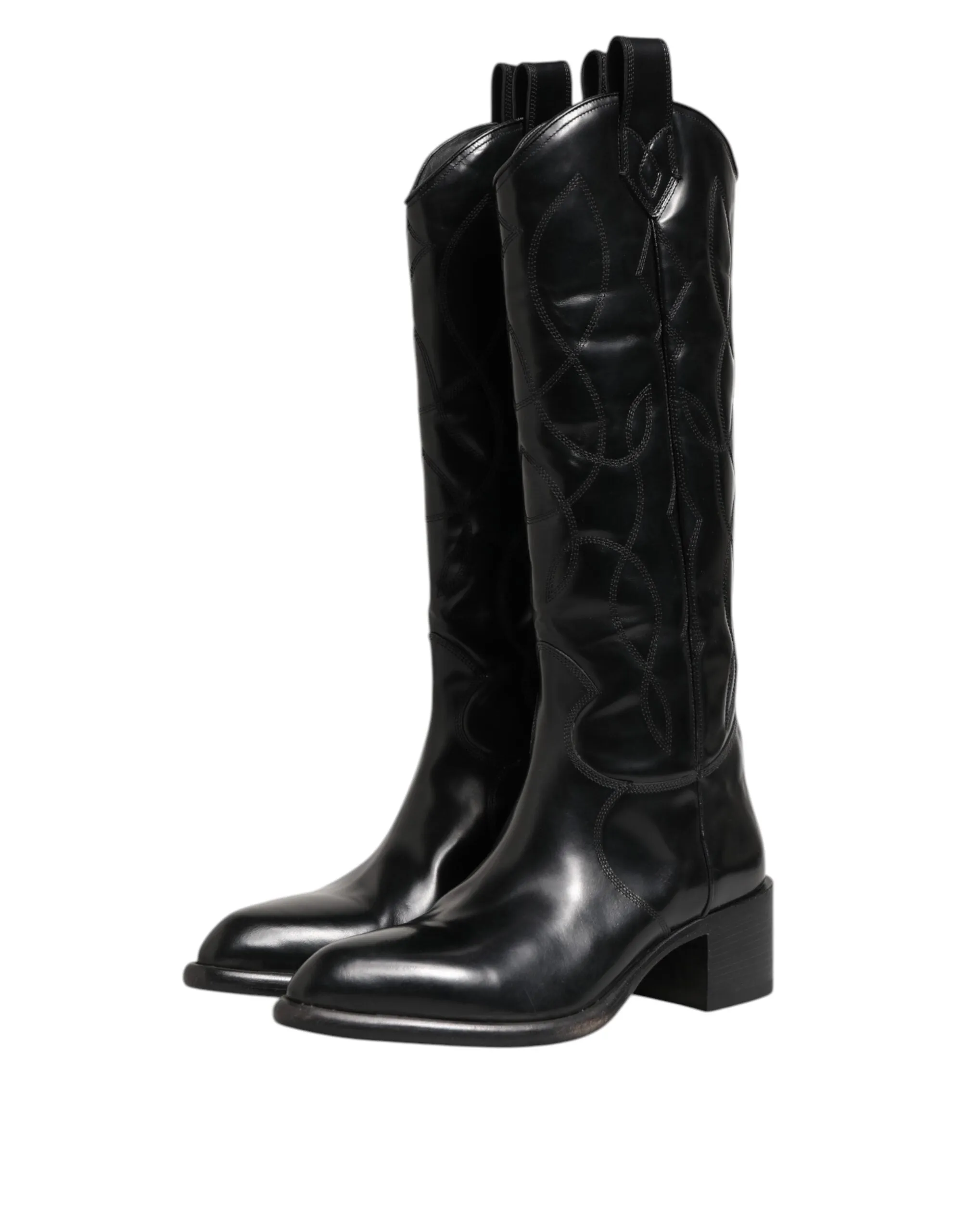 Dolce & Gabbana Black Leather Over The Calf Biker Boots Shoes sold by Siebentaschen product image thumbnail 5