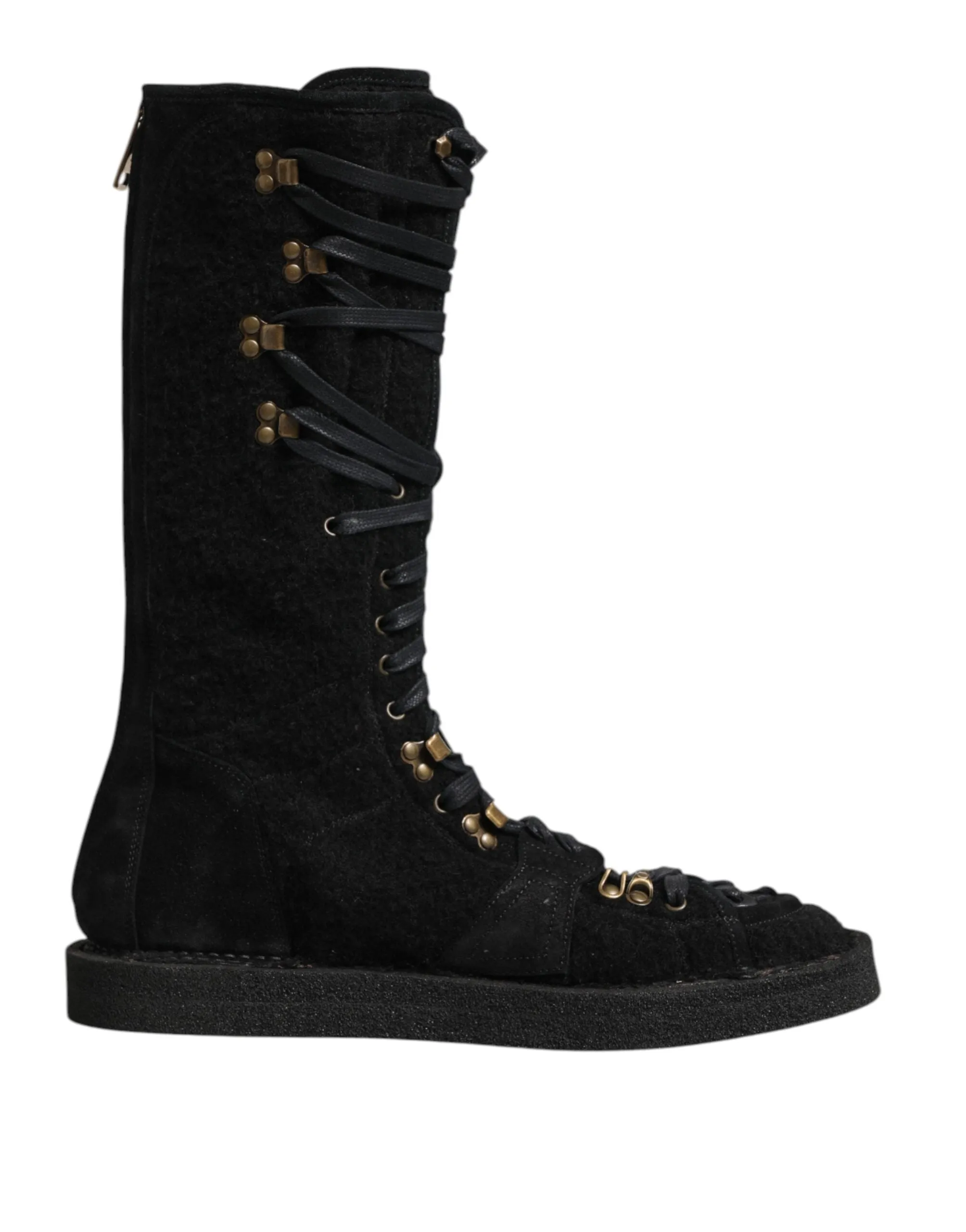 Dolce & Gabbana Black Alpaca Wool Suede Mid Calf Boots Shoes sold by Siebentaschen