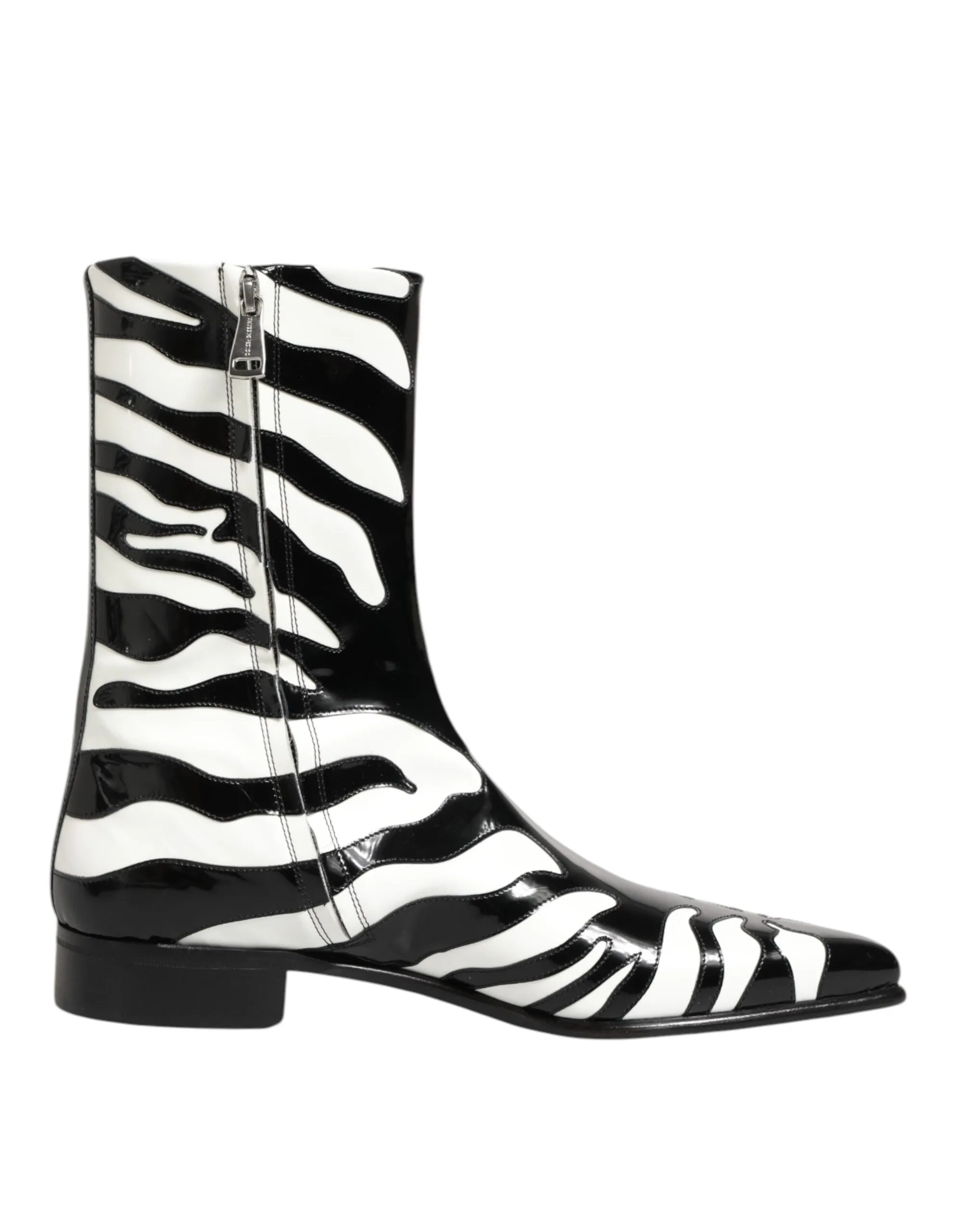 Dolce & Gabbana Black White Zebra Leather Mid Calf Boots Shoes sold by Siebentaschen