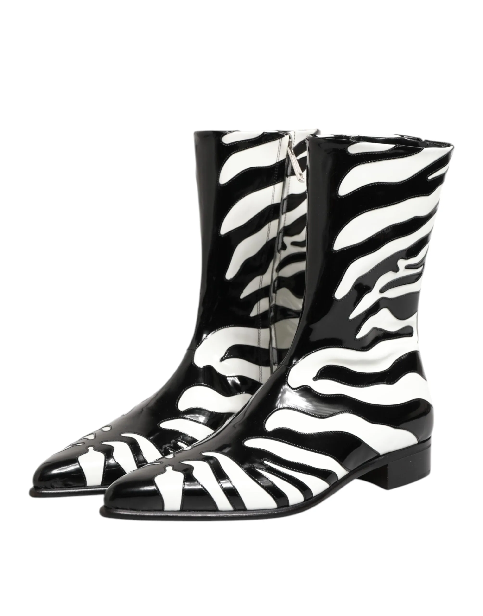 Dolce & Gabbana Black White Zebra Leather Mid Calf Boots Shoes sold by Siebentaschen product image thumbnail 5