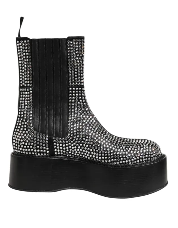Dolce & Gabbana Black Crystal Strass Mid Calf Short Boots Shoes sold by Siebentaschen
