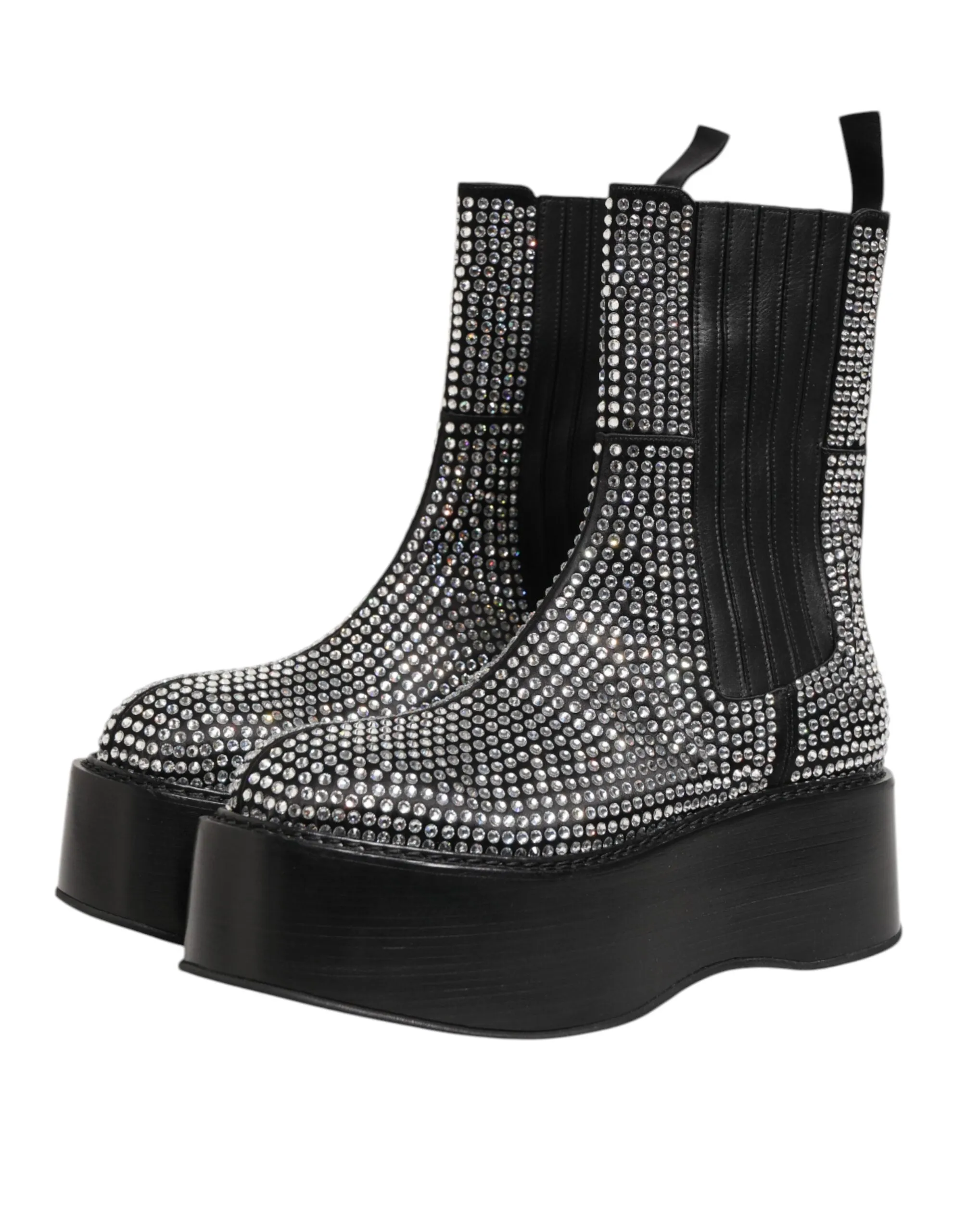 Dolce & Gabbana Black Crystal Strass Mid Calf Short Boots Shoes sold by Siebentaschen product image thumbnail 5