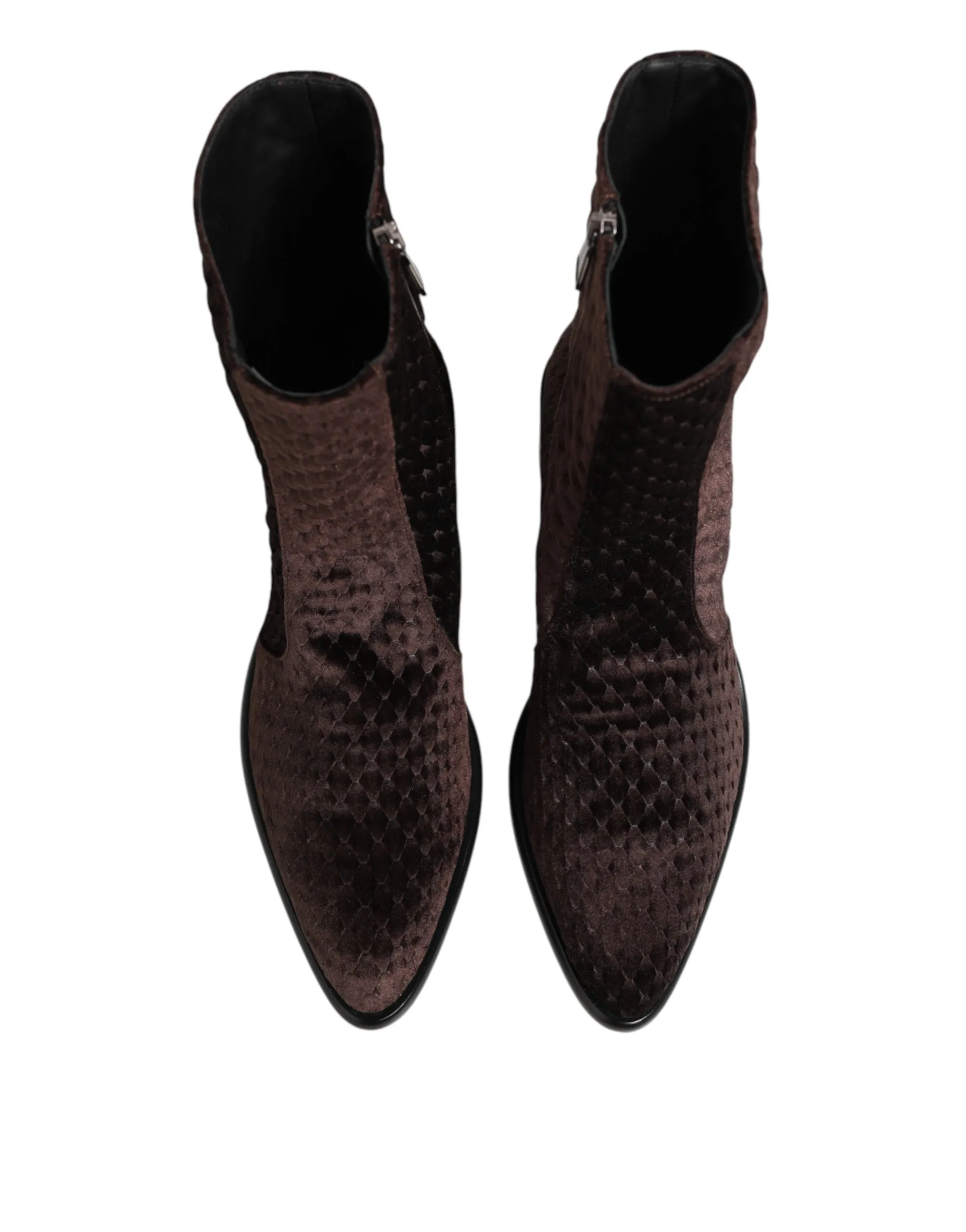 Dolce & Gabbana Brown Cotton Velvet Mid Calf Short Boots Shoes sold by Siebentaschen product image thumbnail 4