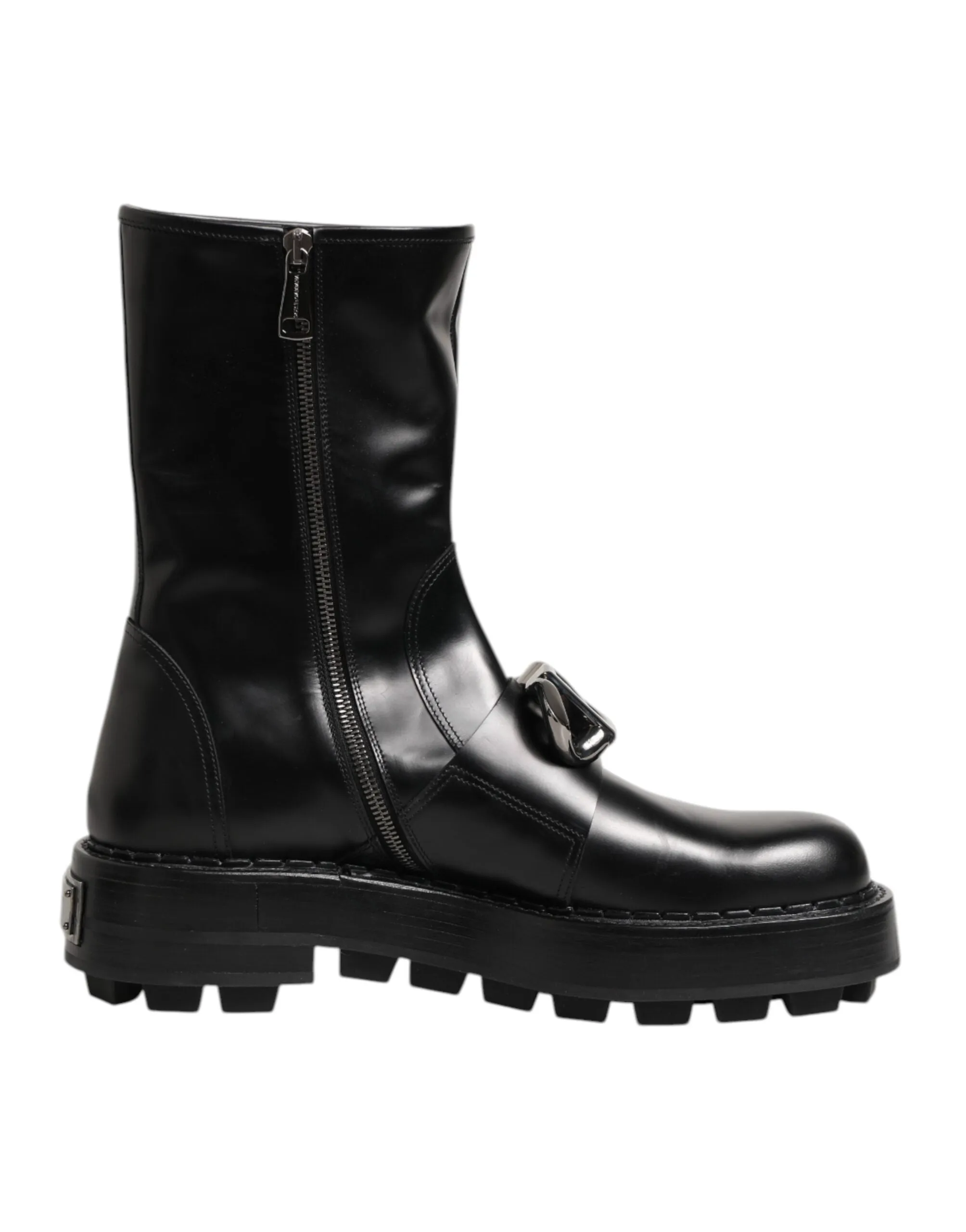 Dolce & Gabbana Black Logo Plaque Mid Calf Biker Boots Shoes sold by Siebentaschen