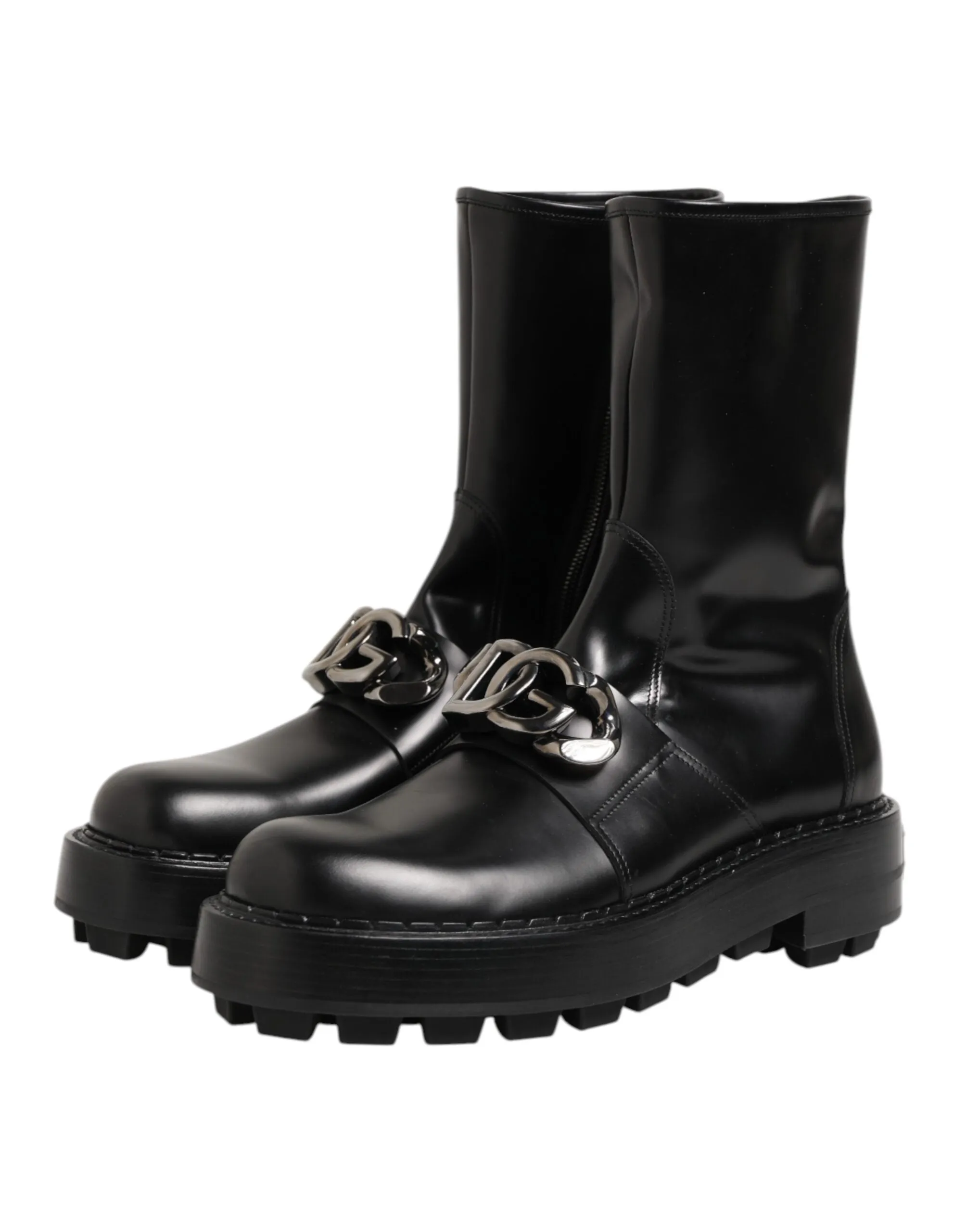 Dolce & Gabbana Black Logo Plaque Mid Calf Biker Boots Shoes sold by Siebentaschen product image thumbnail 5