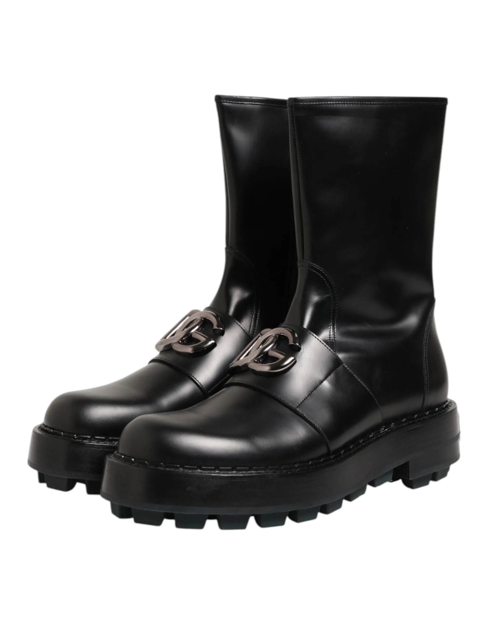 Dolce & Gabbana Black Logo Plaque Mid Calf Biker Boots Shoes sold by Siebentaschen product image thumbnail 5