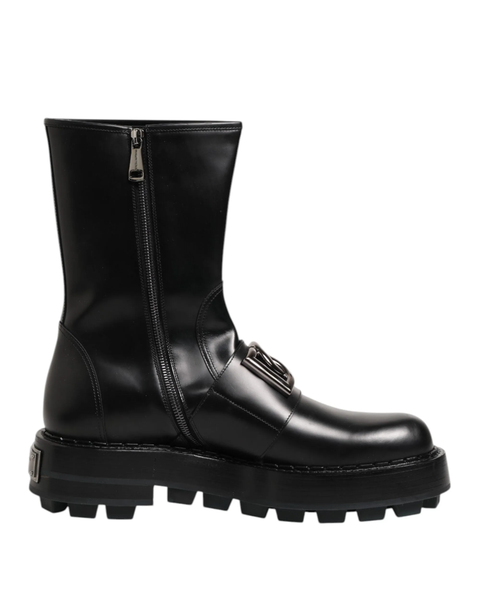 Dolce & Gabbana Black Logo Plaque Mid Calf Biker Boots Shoes sold by Siebentaschen product image thumbnail 2