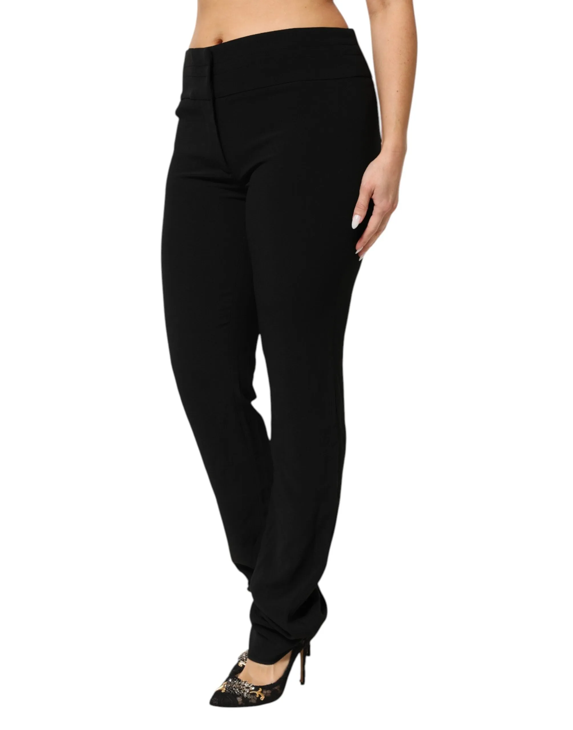 Exte Black Viscose Acetate Blend Straight Leg High Waist Pants sold by Siebentaschen product image thumbnail 3