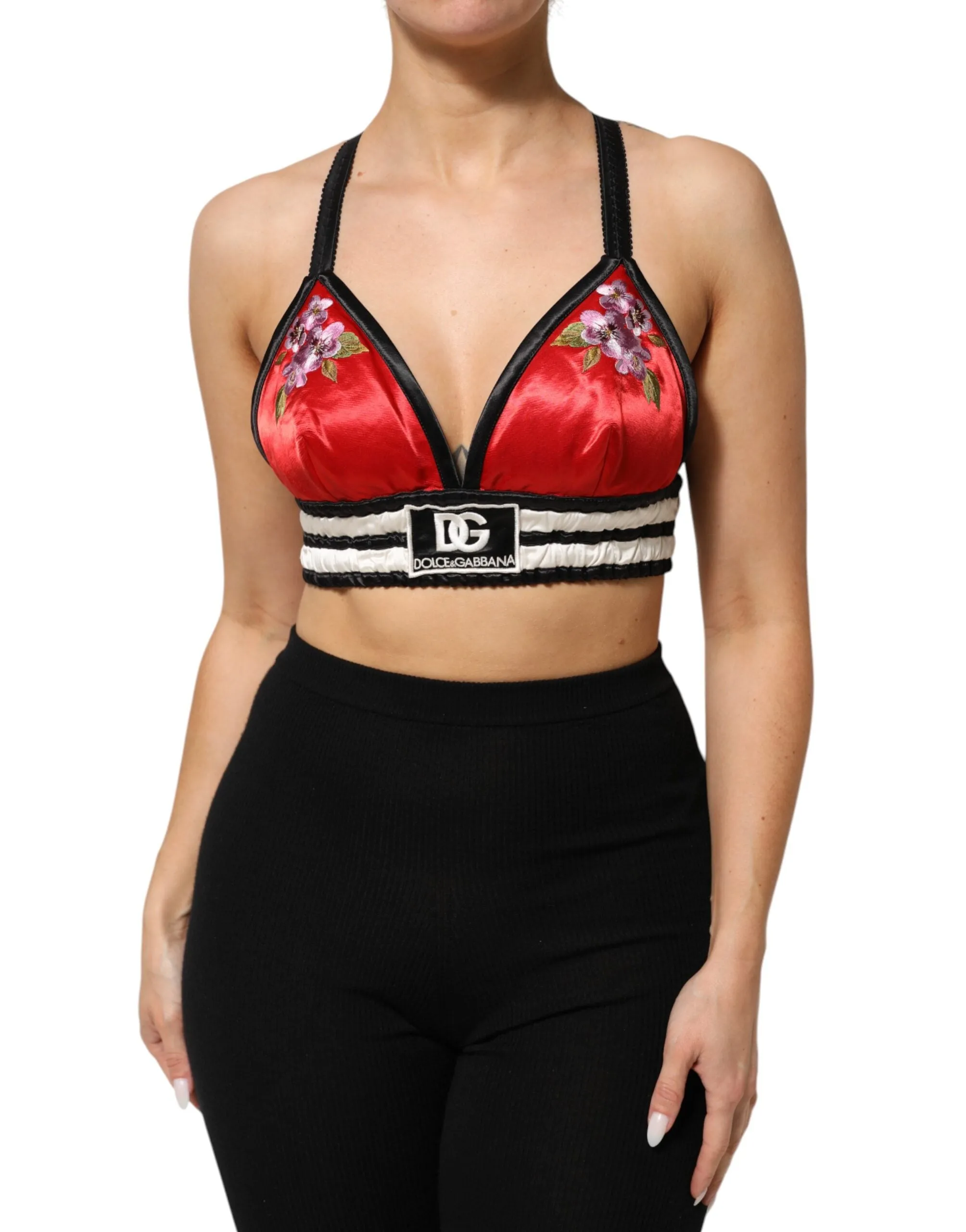 Dolce & Gabbana Red Satin Floral Embroidered Bralette Crop Top sold by Siebentaschen product image thumbnail 2