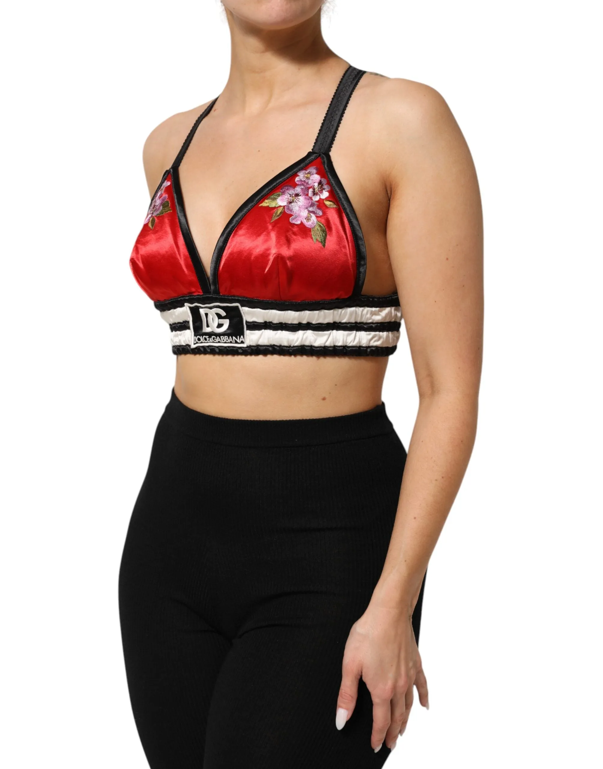 Dolce & Gabbana Red Satin Floral Embroidered Bralette Crop Top sold by Siebentaschen product image thumbnail 3