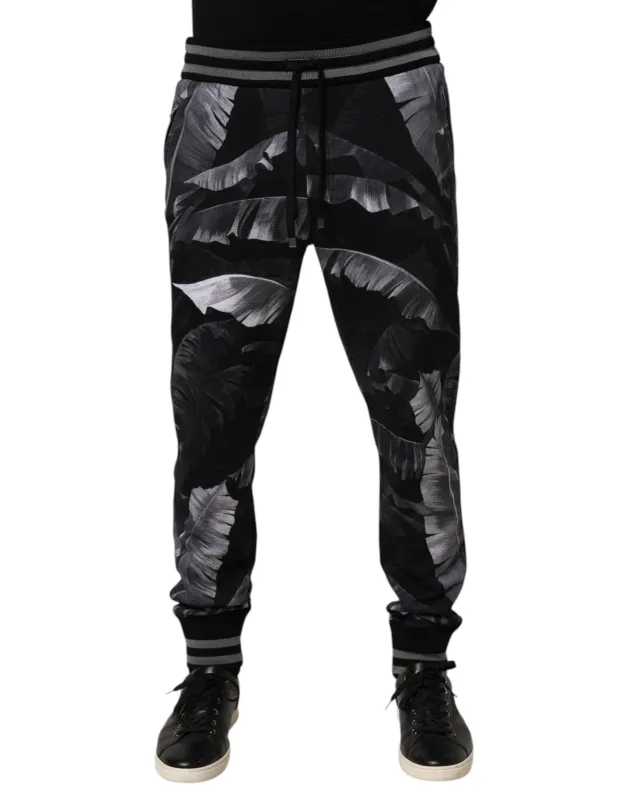 Dolce & Gabbana Black Banana Leaf Cotton Jogger Trouser Pants sold by Siebentaschen