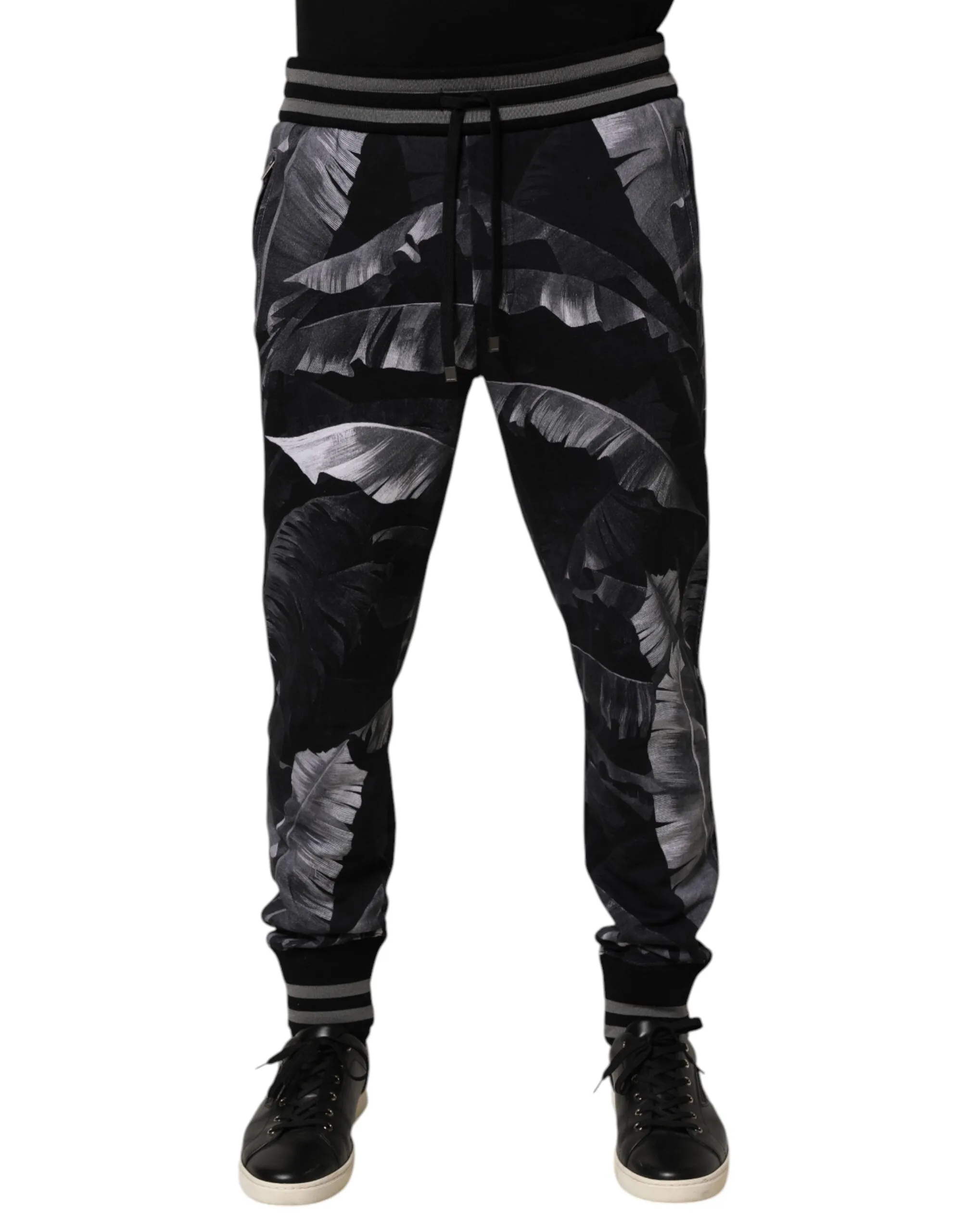 Dolce & Gabbana Black Banana Leaf Cotton Jogger Trouser Pants sold by Siebentaschen