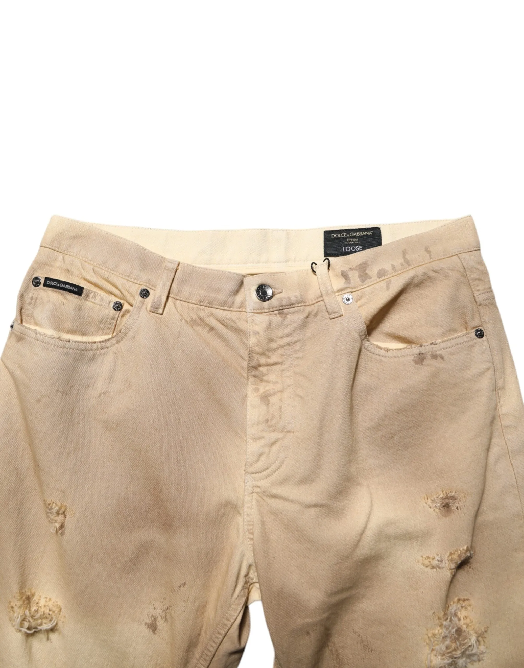 Dolce & Gabbana Beige Cotton Loose Tattered Men Denim Jeans sold by Siebentaschen product image thumbnail 5