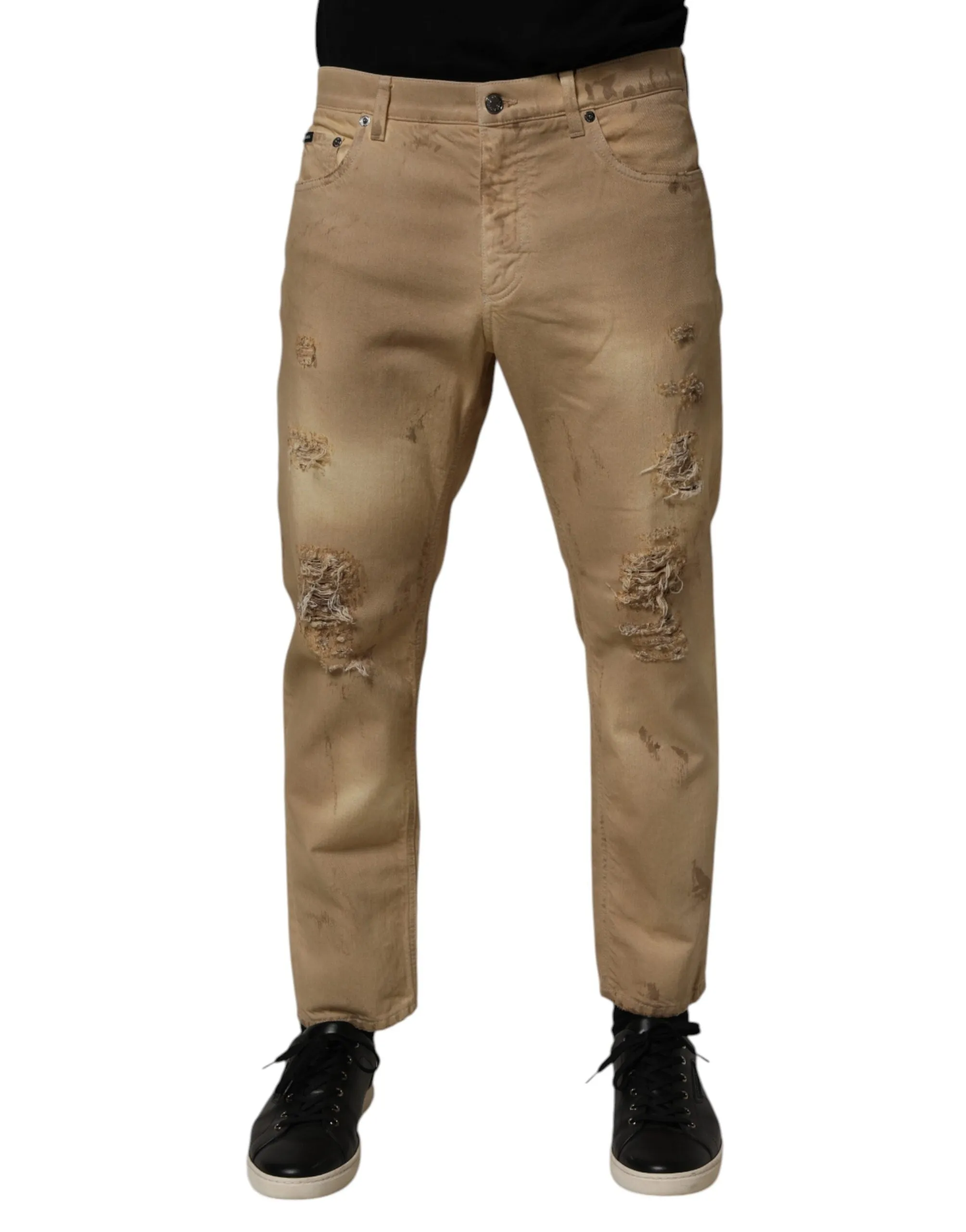 Dolce & Gabbana Beige Cotton Loose Tattered Men Denim Jeans sold by Siebentaschen product image thumbnail 2
