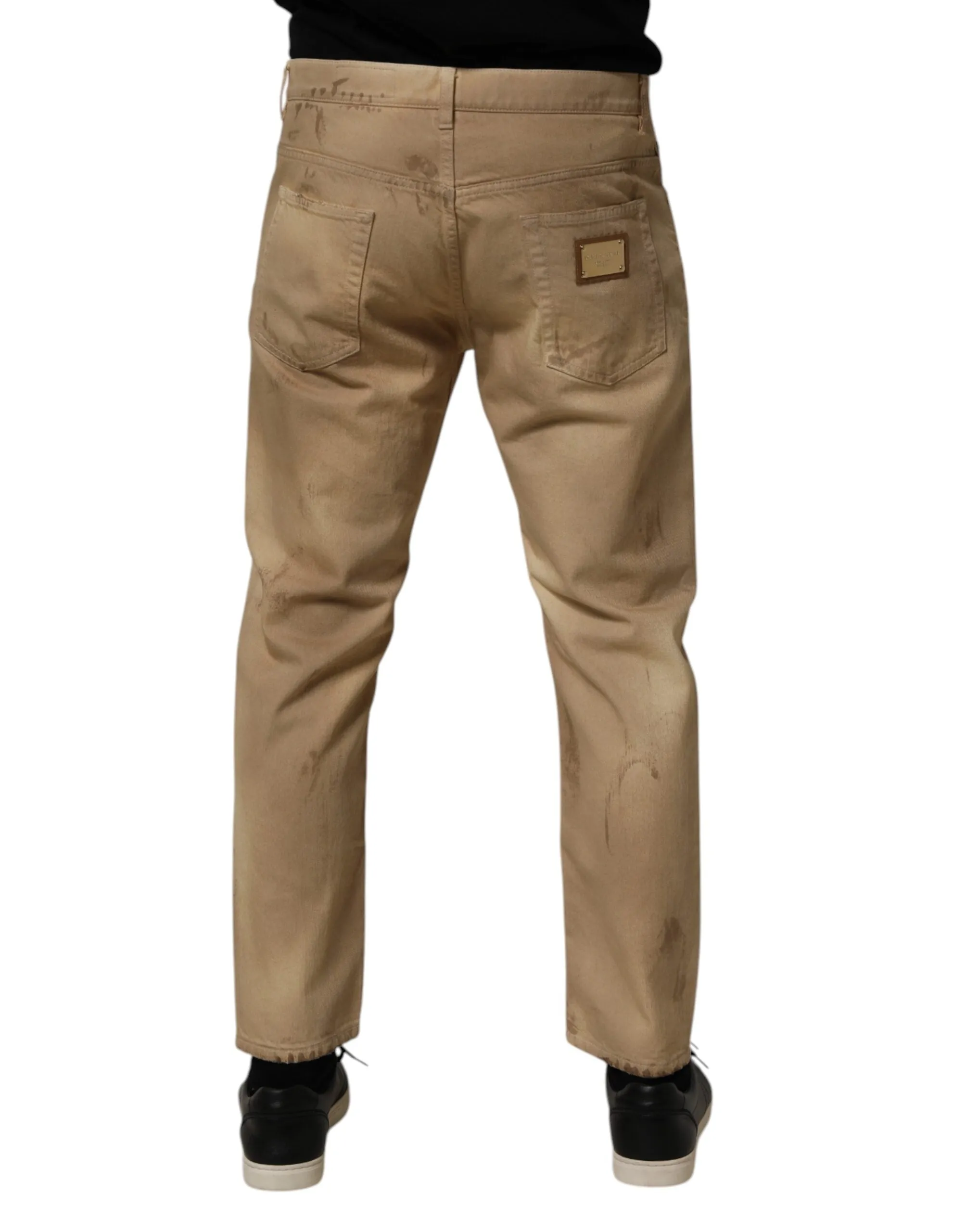Dolce & Gabbana Beige Cotton Loose Tattered Men Denim Jeans sold by Siebentaschen product image thumbnail 4