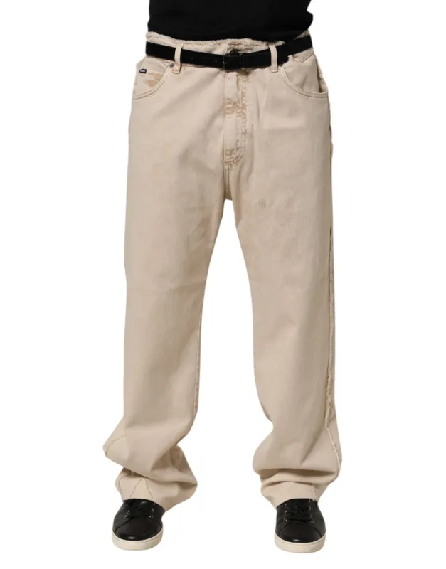 Dolce & Gabbana Beige Cotton Straight Denim Trouser Jeans sold by Siebentaschen