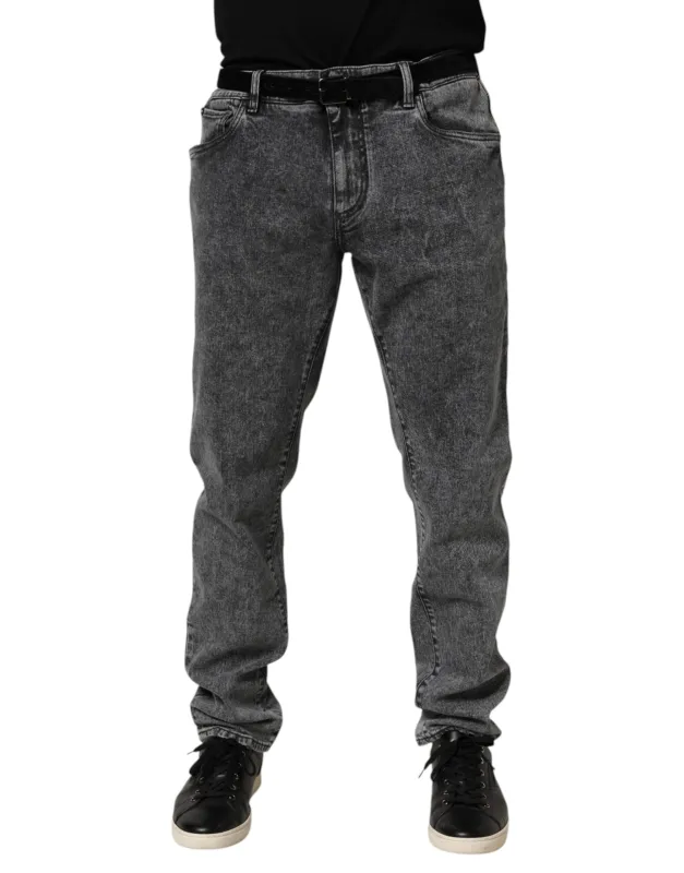 Dolce & Gabbana Gray Cotton Slim Fit Denim Trouser Jeans sold by Siebentaschen