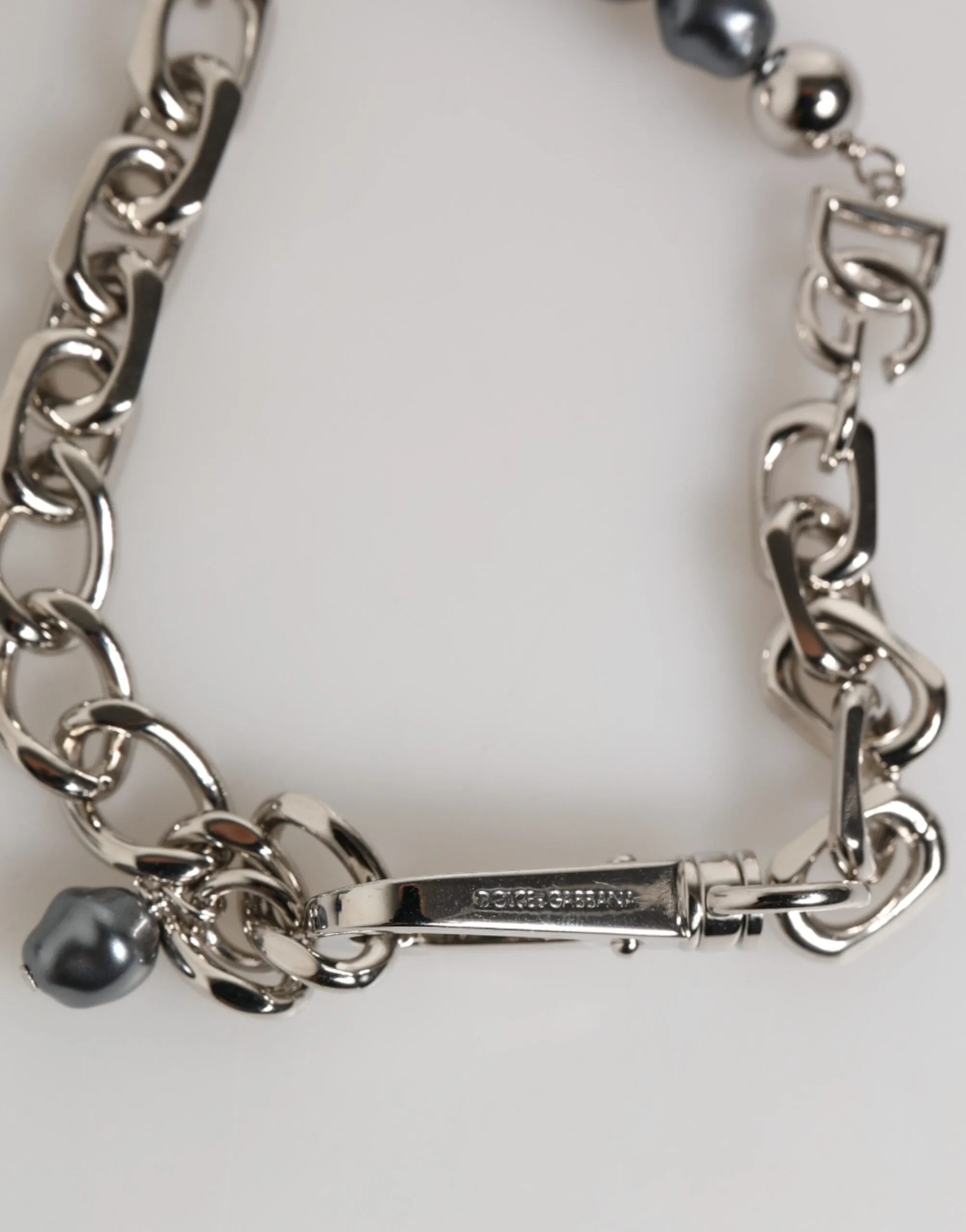Dolce & Gabbana Silver Tone Chain Lobster Clasp Logo Gray Pearls Bracelet sold by Siebentaschen product image thumbnail 5