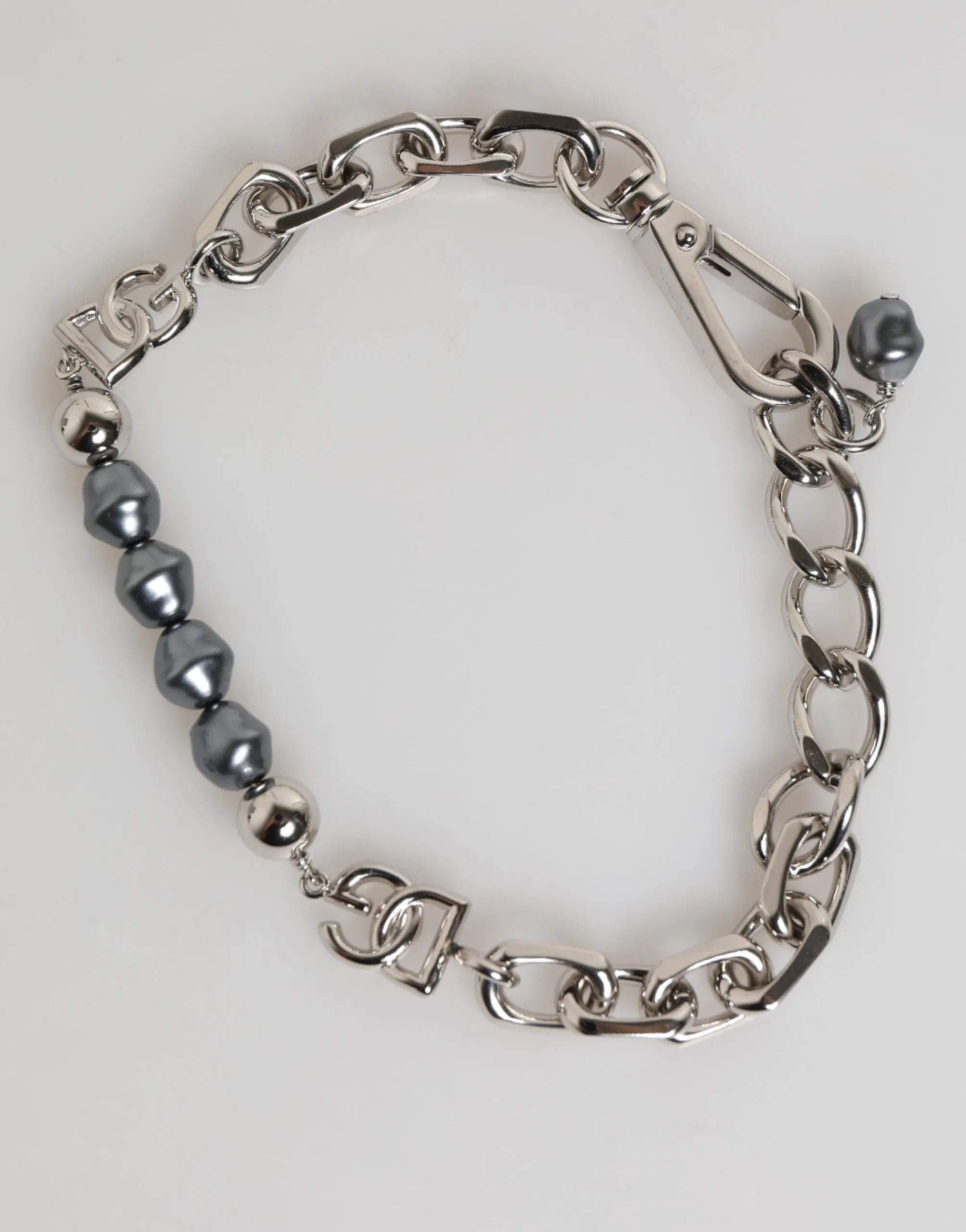 Dolce & Gabbana Silver Tone Chain Lobster Clasp Logo Gray Pearls Bracelet sold by Siebentaschen product image thumbnail 2